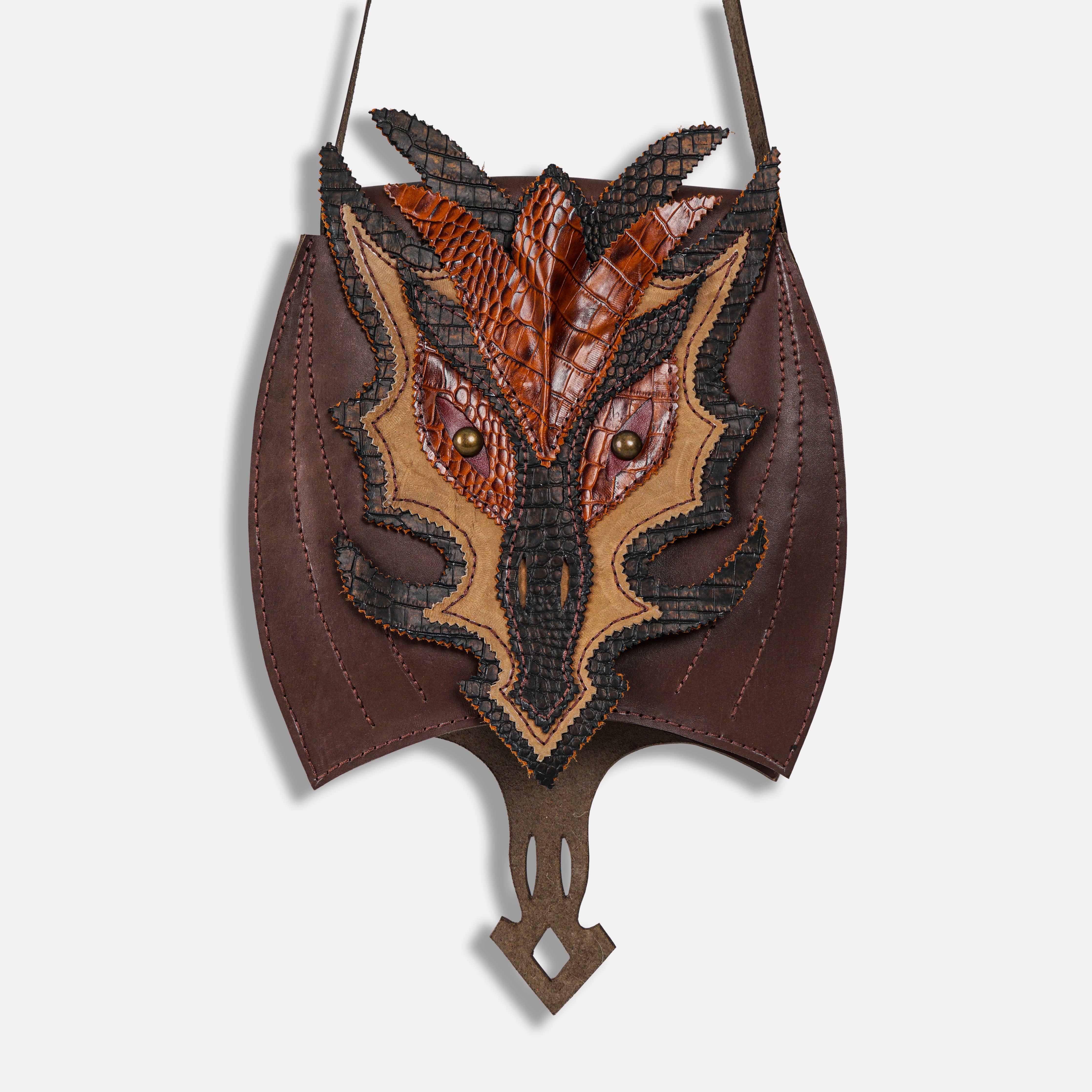 Dragon Head Leather Messenger Bag Meskanto