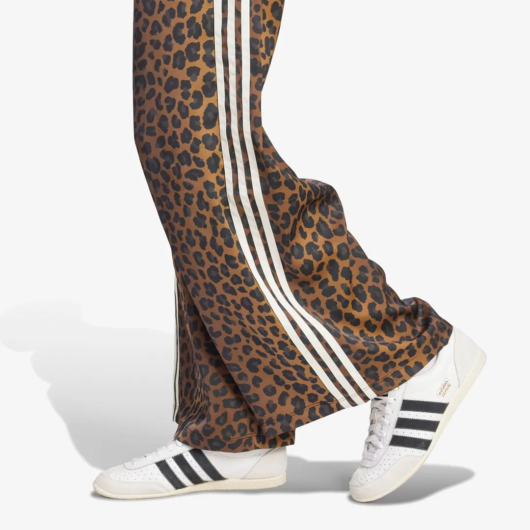 adidas Leopard Print Wide Leg Satin Pants 'Bronze Starata' (W