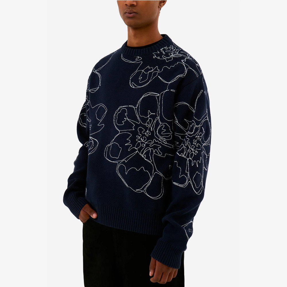 Embroidered Flower Knit 'Navy'