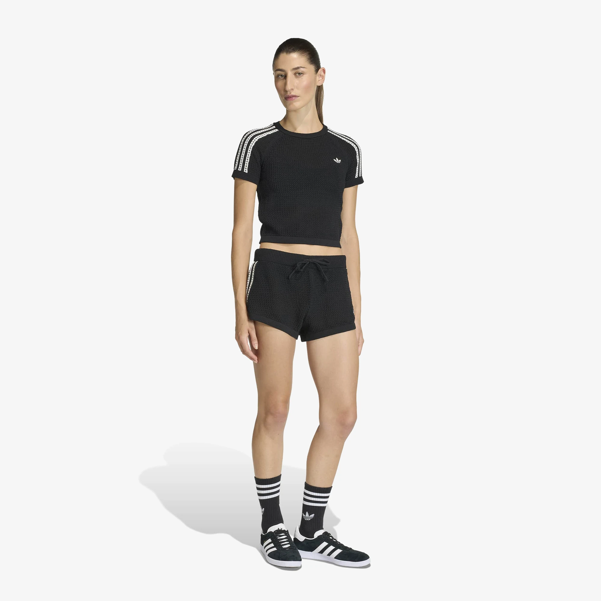 セルライティ adidas Knitted Crochet Cali Tee 'Black' - WUNDER