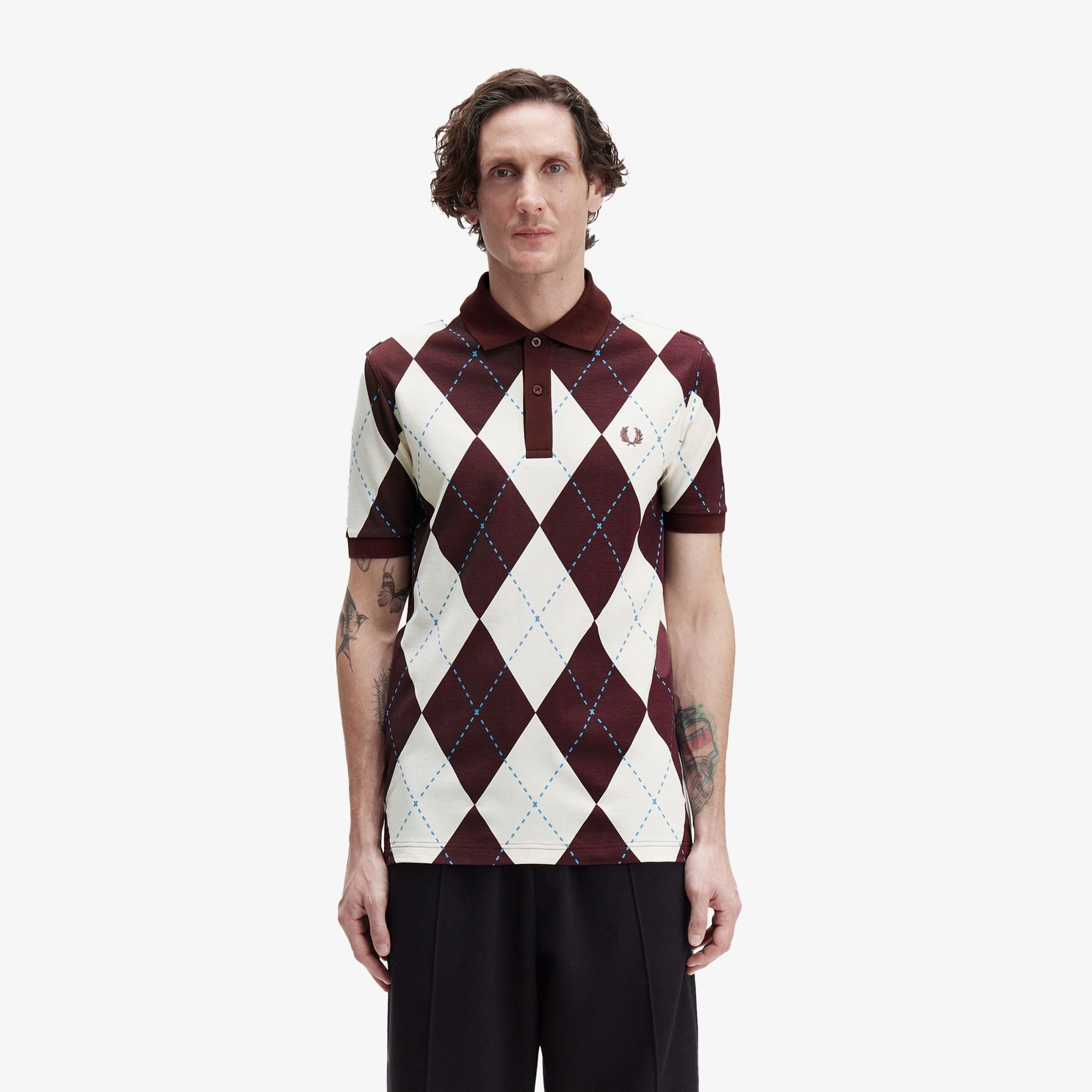 Argyle Print Polo Shirt 'Ecru'