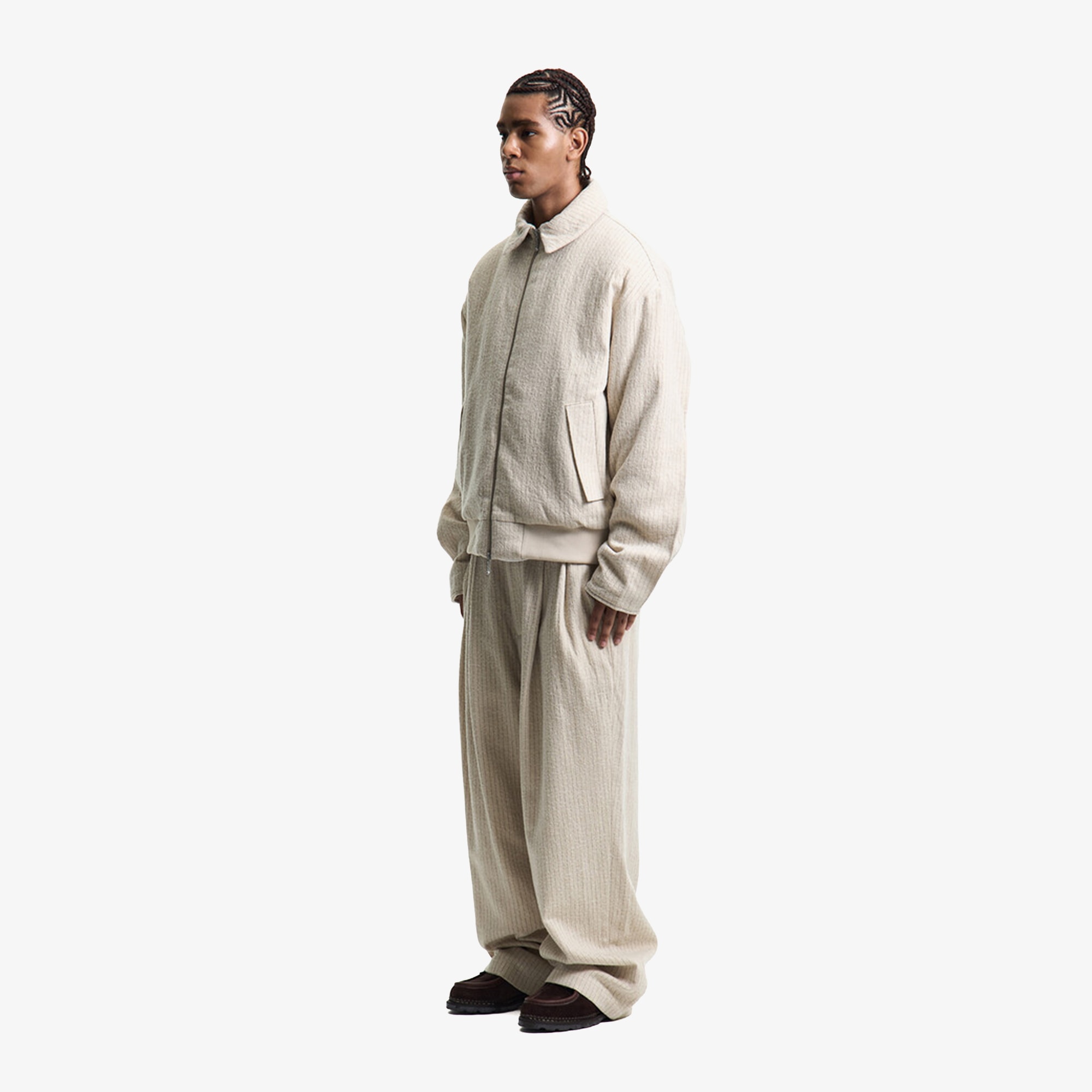 Premium Vintage Woolen Stripe Blouson 'Born White'