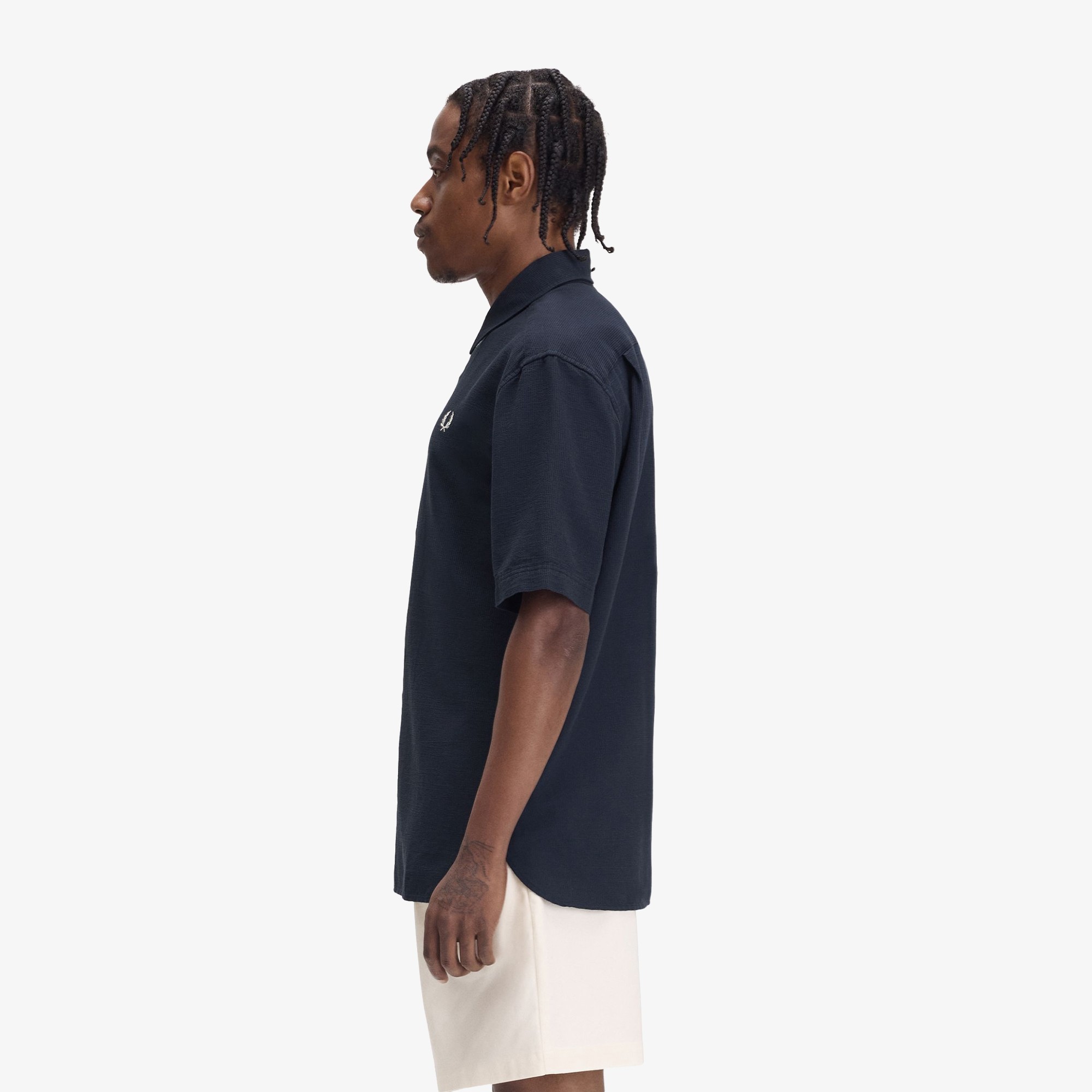 Textured Seersucker Shirt 'Navy'