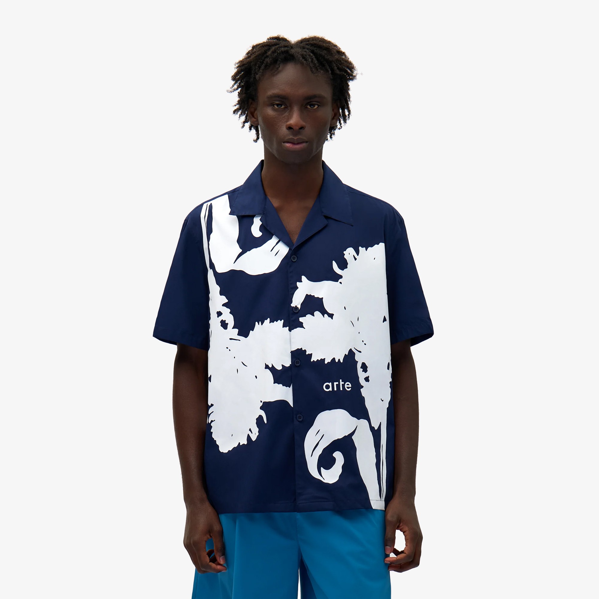 Big Flower Shirt 'Navy & White'