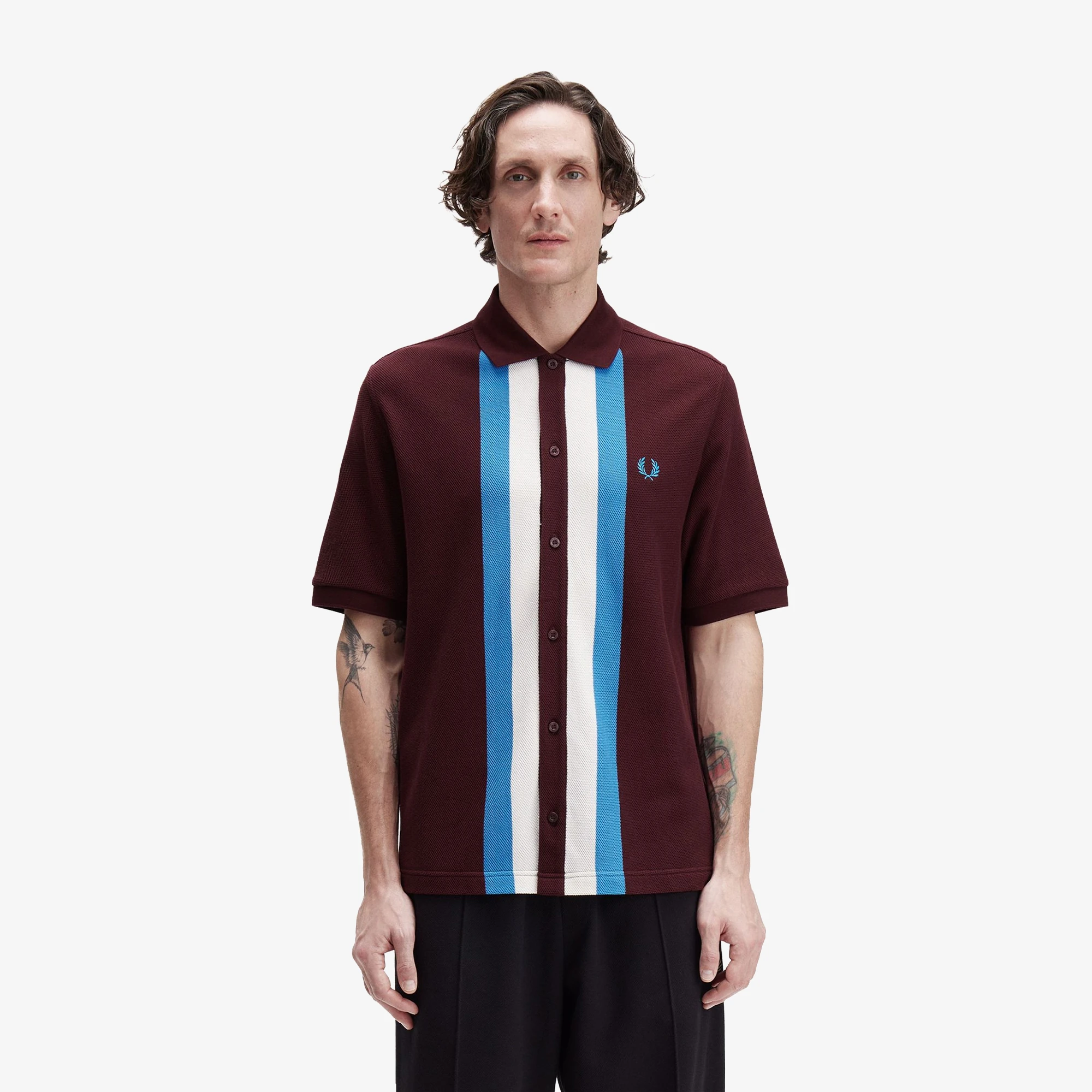 Panelled Button Through Polo Shirt 'Oxblood'