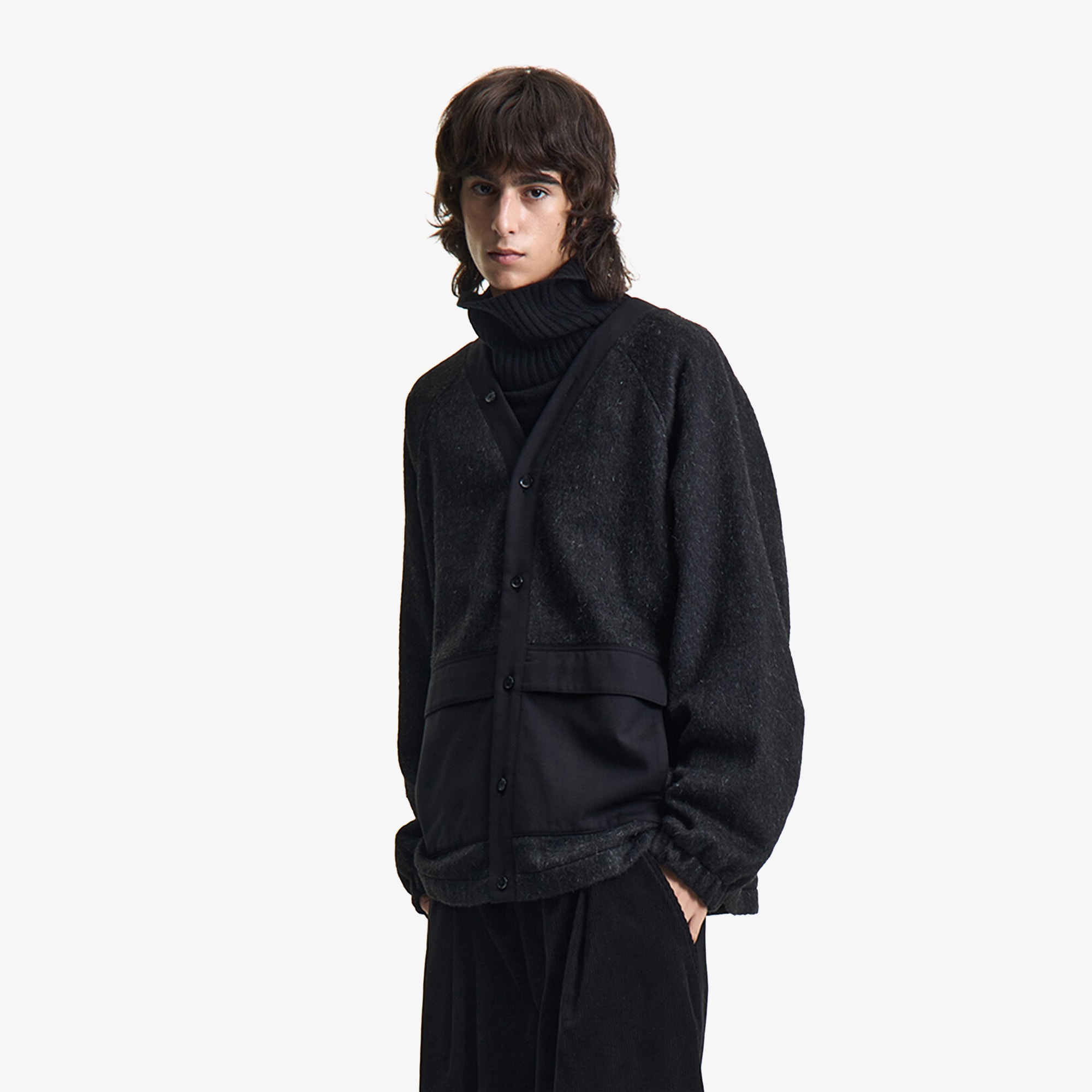 Premium Wool Blend Melton Berkut Cardigan 'Winter Black'