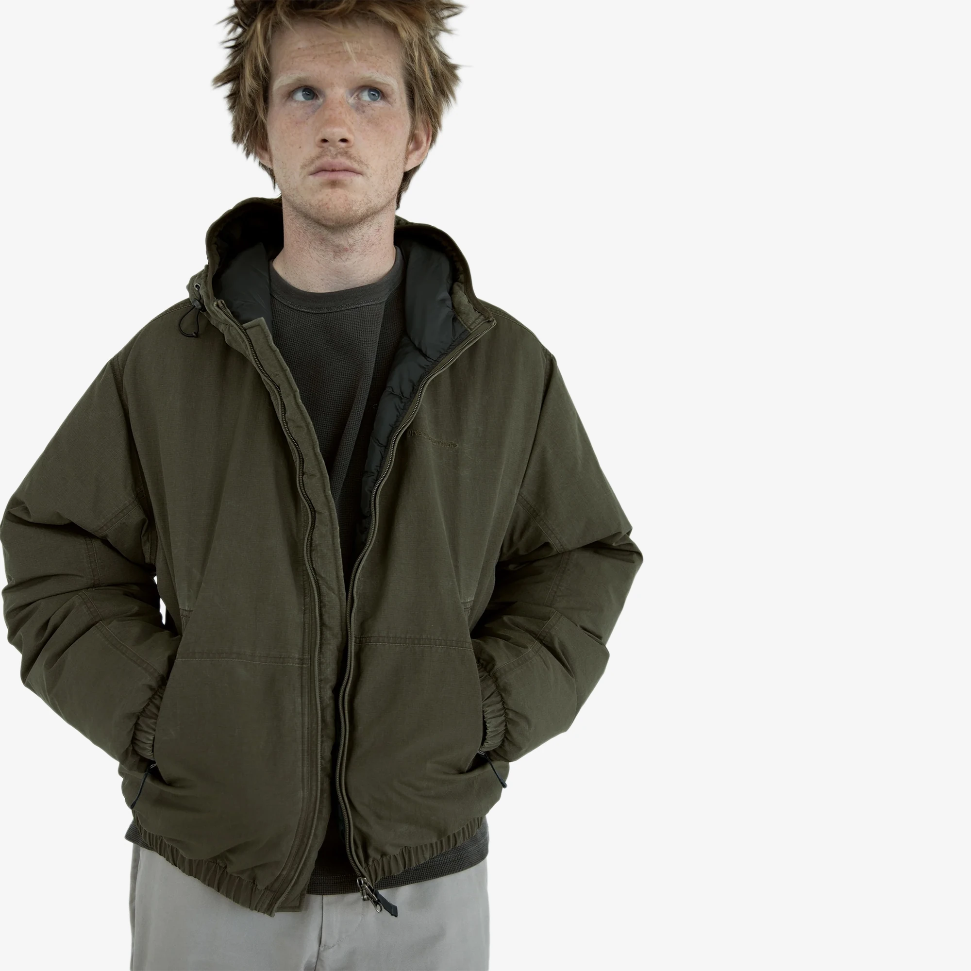 Washed Down Puffer Jacket 'Olive Brown'