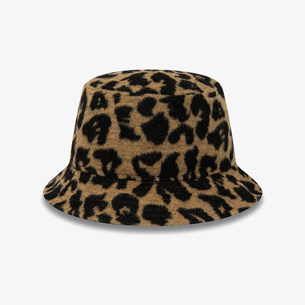 Womens Leopard Light Beige Bucket Hat