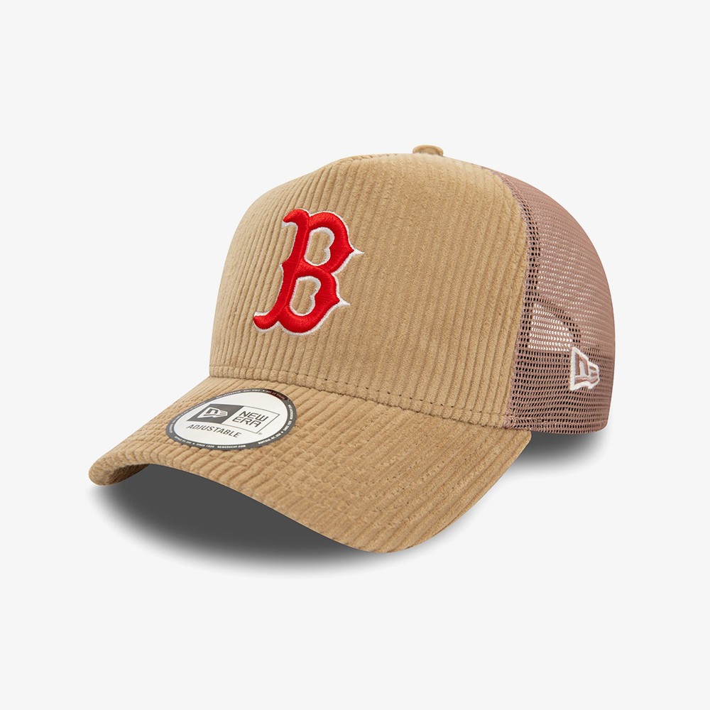 Boston Red Sox MLB Cord 9FORTY E-Frame Adjustable Trucker Cap 'Beige'