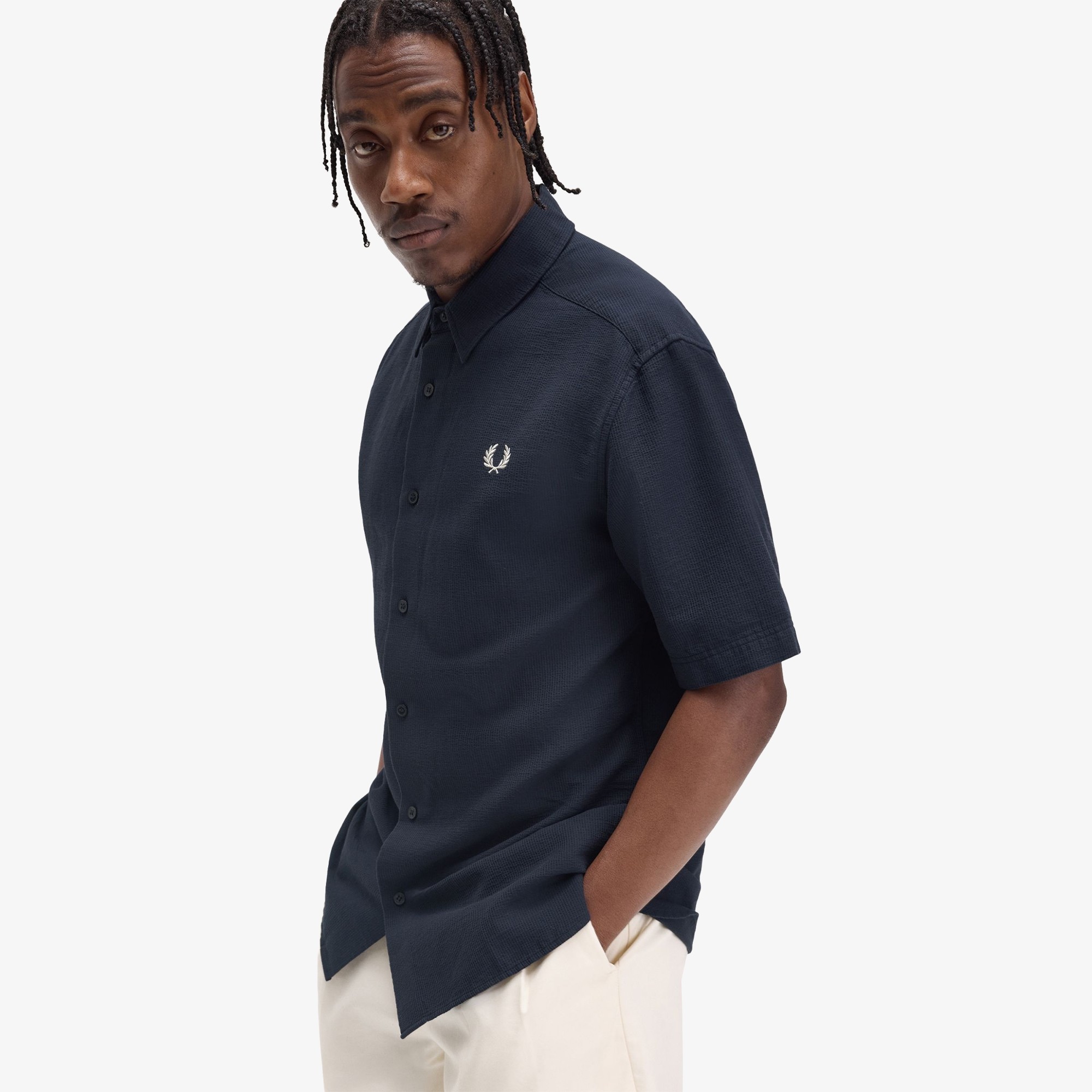 Textured Seersucker Shirt 'Navy'