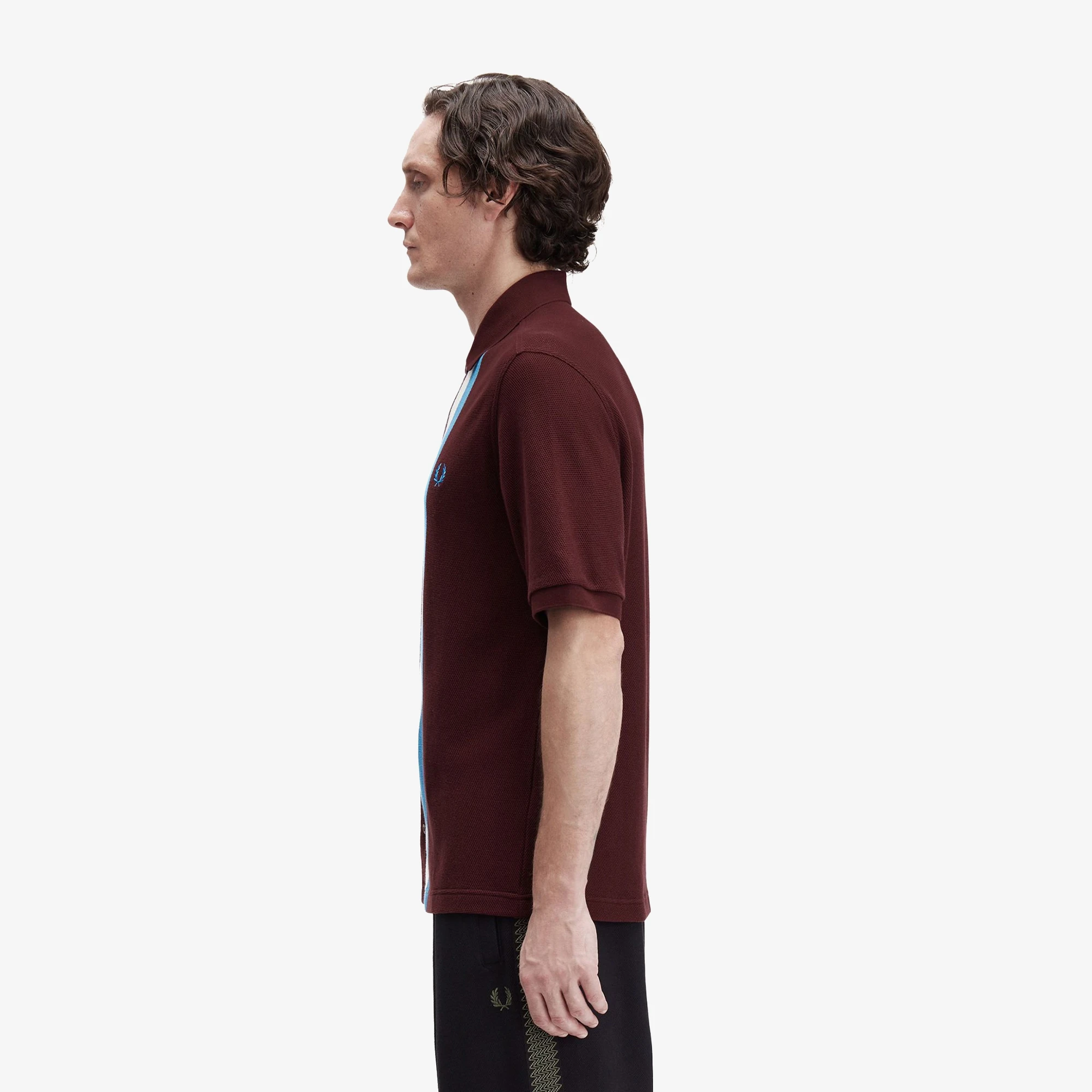 Panelled Button Through Polo Shirt 'Oxblood'