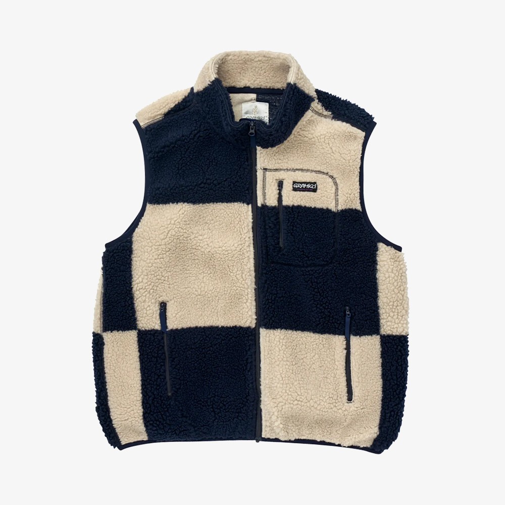 Checkered Sherpa Vest 'Navy Check'