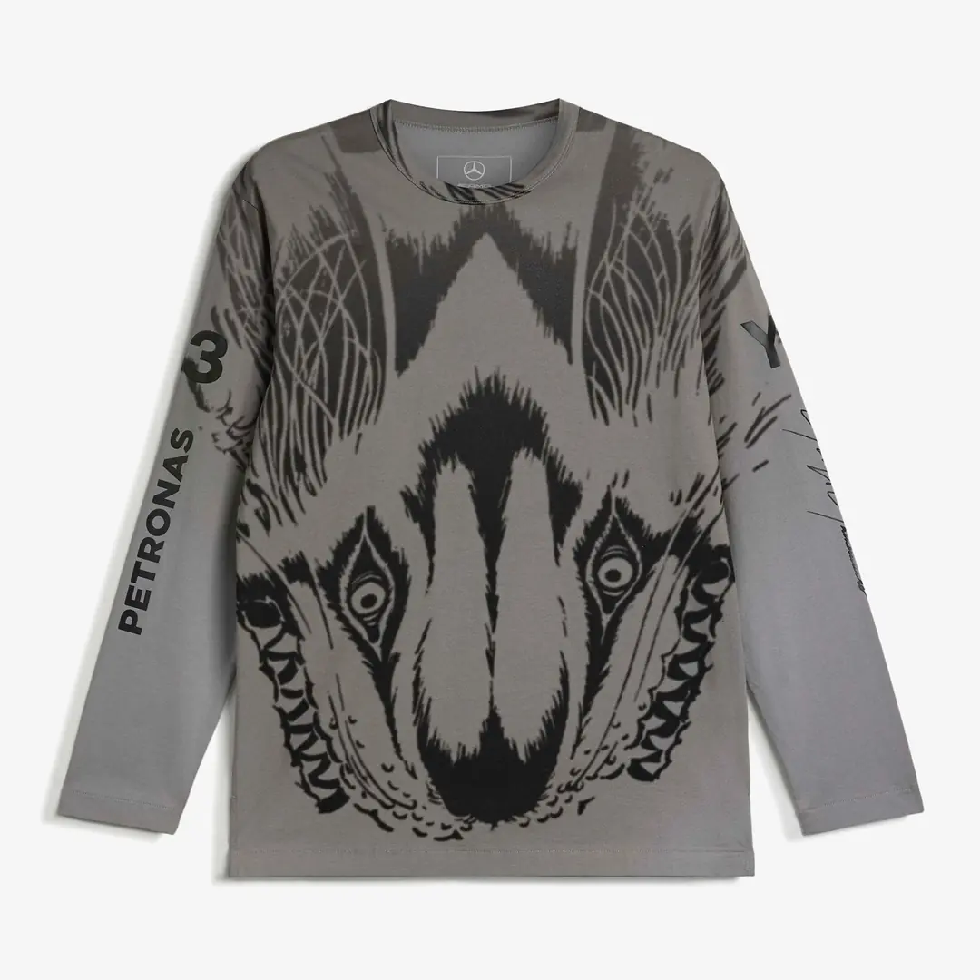 Y-3 Mercedes Wolf Graphic Long Sleeve Tee 'Grey' - WUNDER