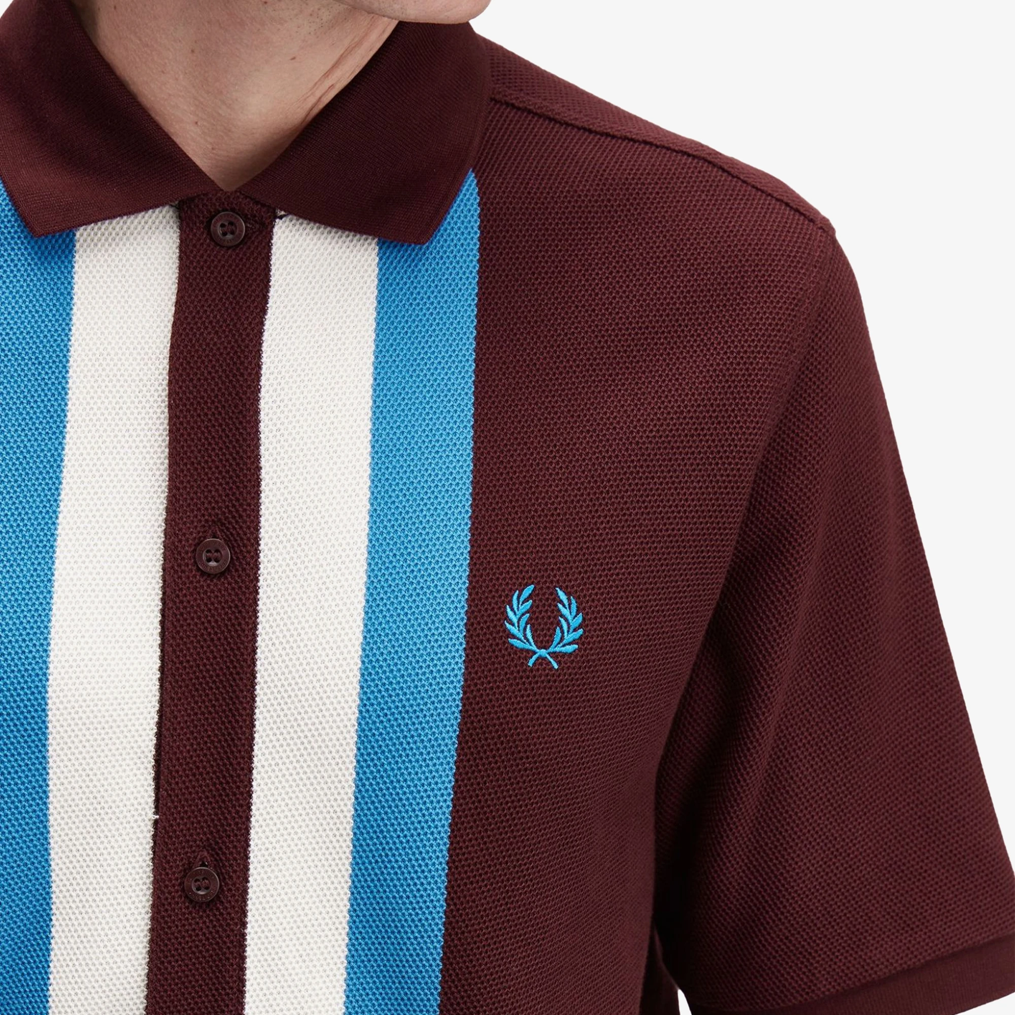 Panelled Button Through Polo Shirt 'Oxblood'