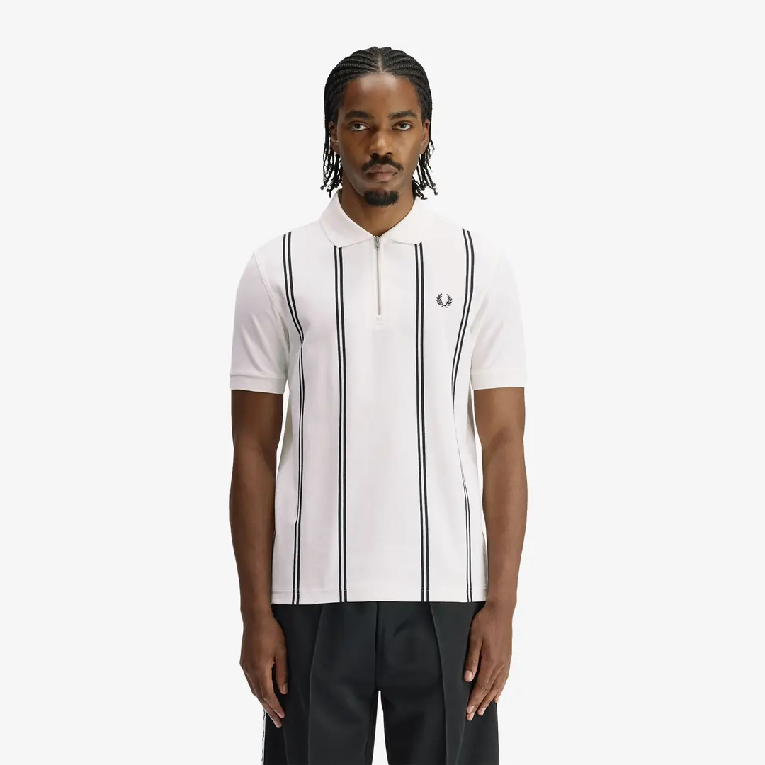 Fred Perry Vertical Stripe Polo Shirt 'Snow White' - WUNDER