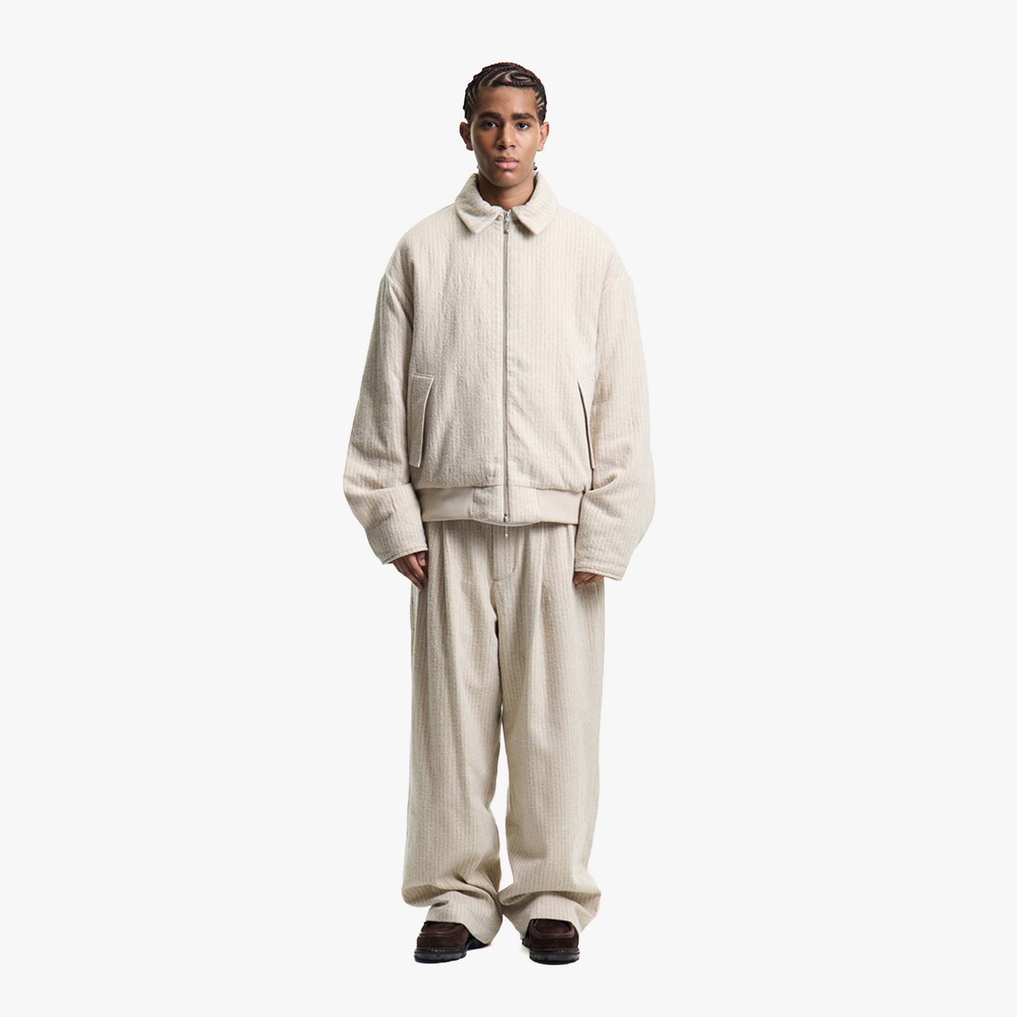 Premium Vintage Woolen Stripe Blouson 'Born White'