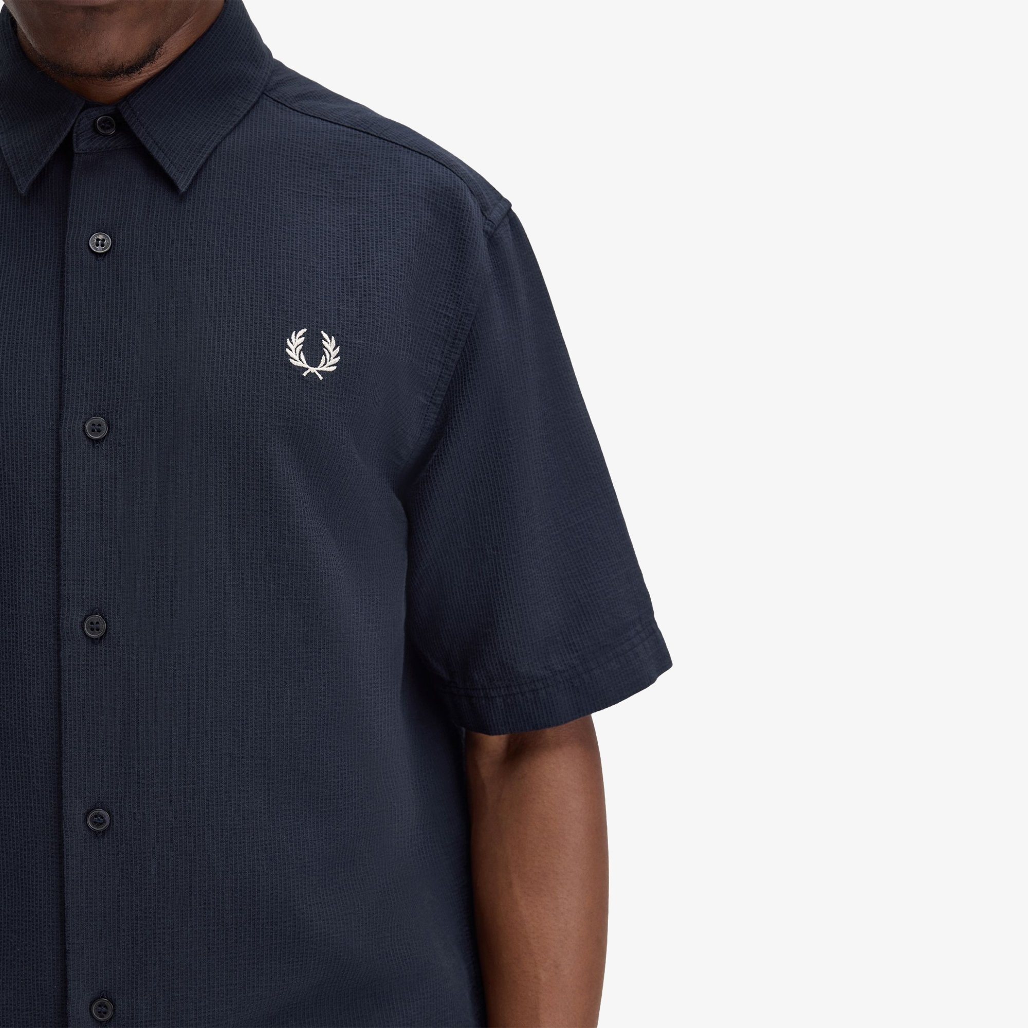 Textured Seersucker Shirt 'Navy'