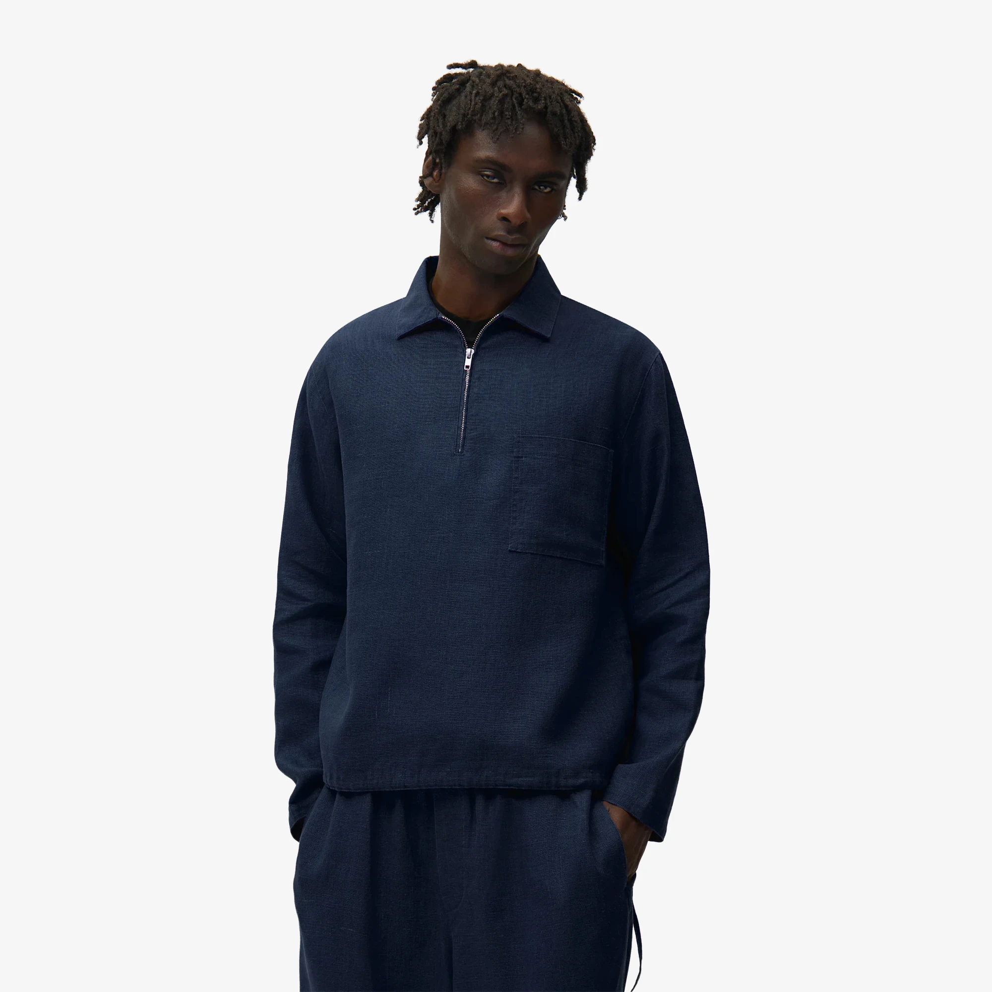 Arte Antwerp Linen Quarter Zip Pullover 'Navy' - WUNDER