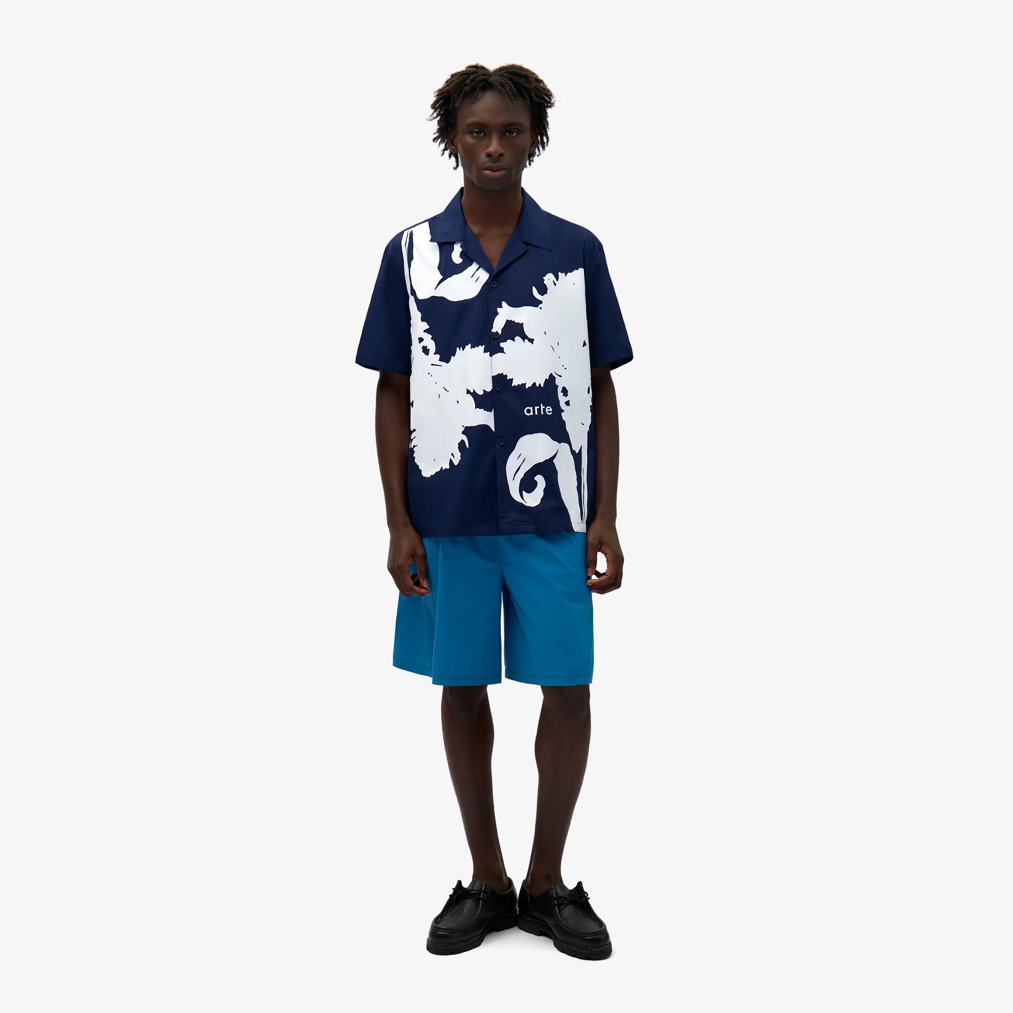 Big Flower Shirt 'Navy & White'