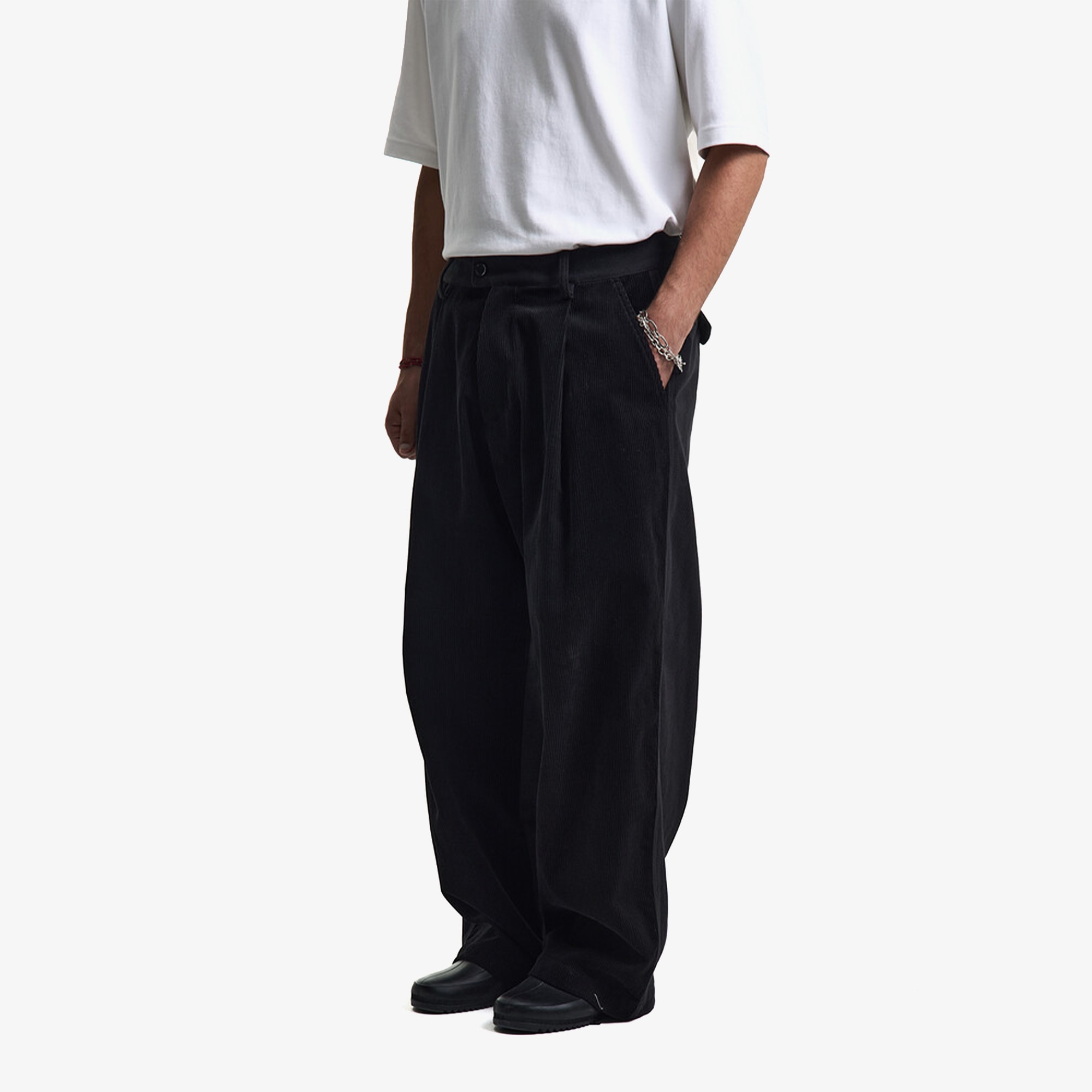 Premium Dual Fabric Contrast Wide Pants 'Royal Black'