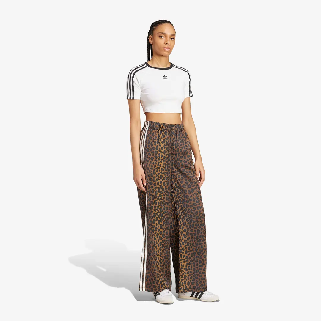 adidas Leopard Print Wide Leg Satin Pants 'Bronze Starata' (W