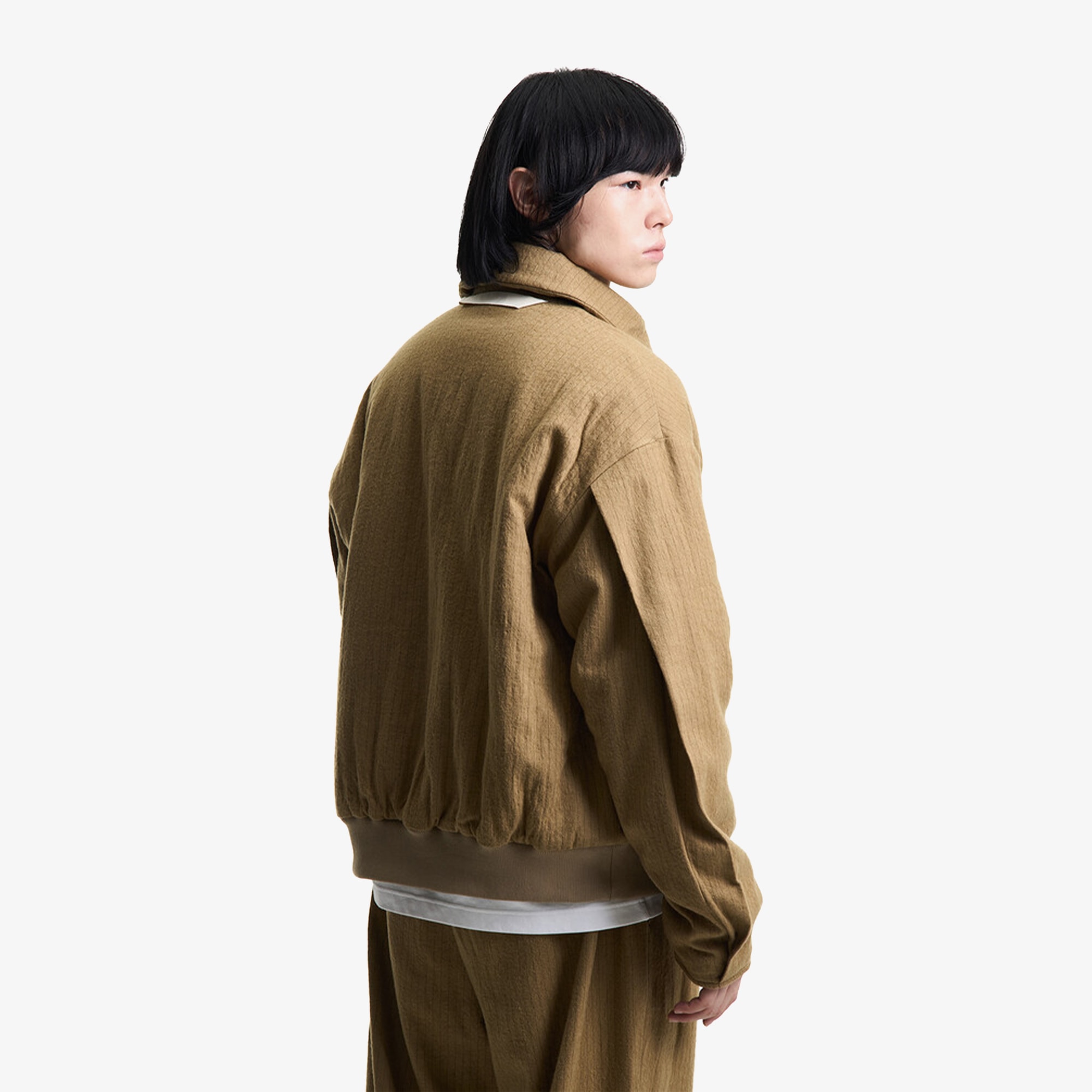 Premium Vintage Woolen Stripe Blouson 'Peanut Brown'