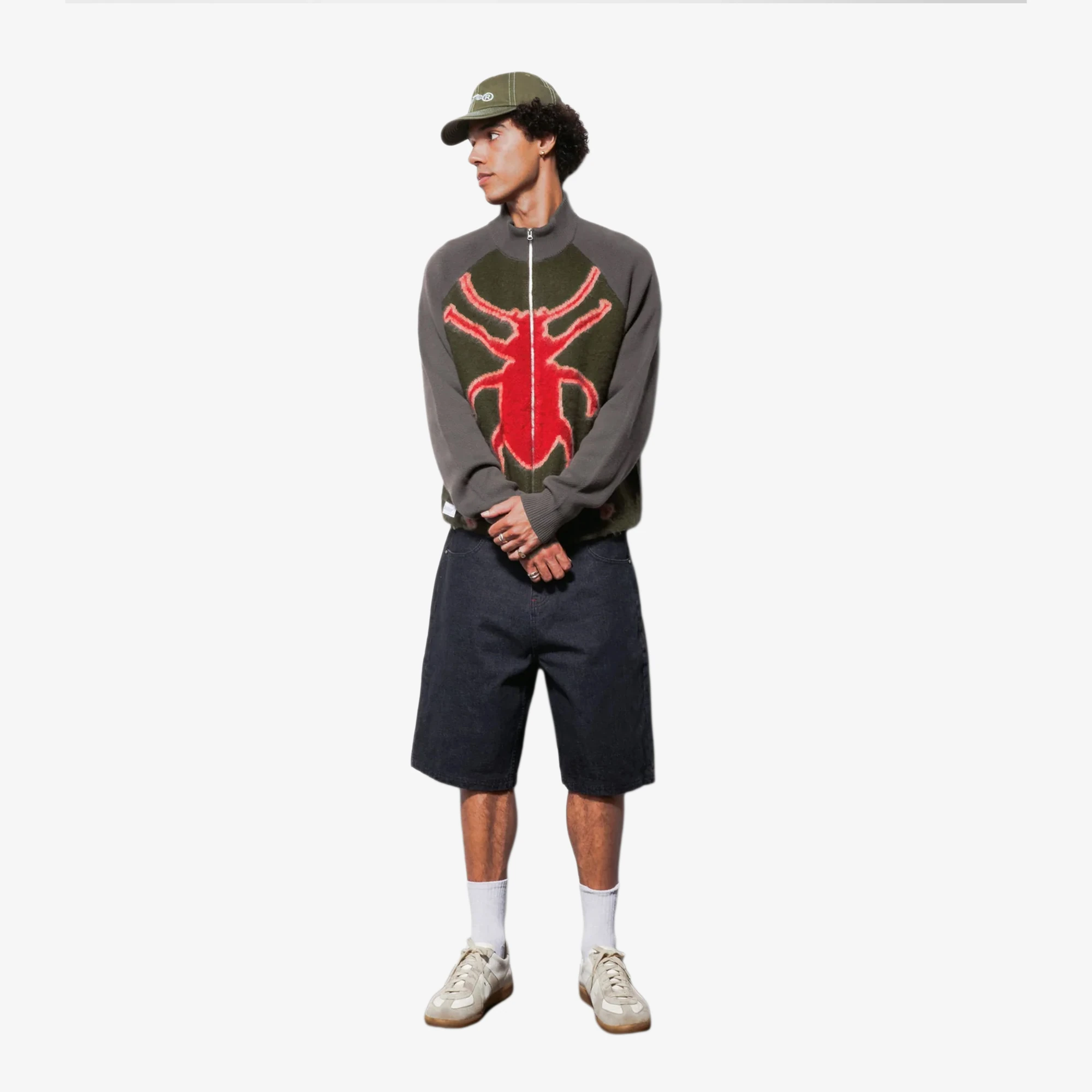 Beetle Zip-Thru Knit Sweater 'Olive'