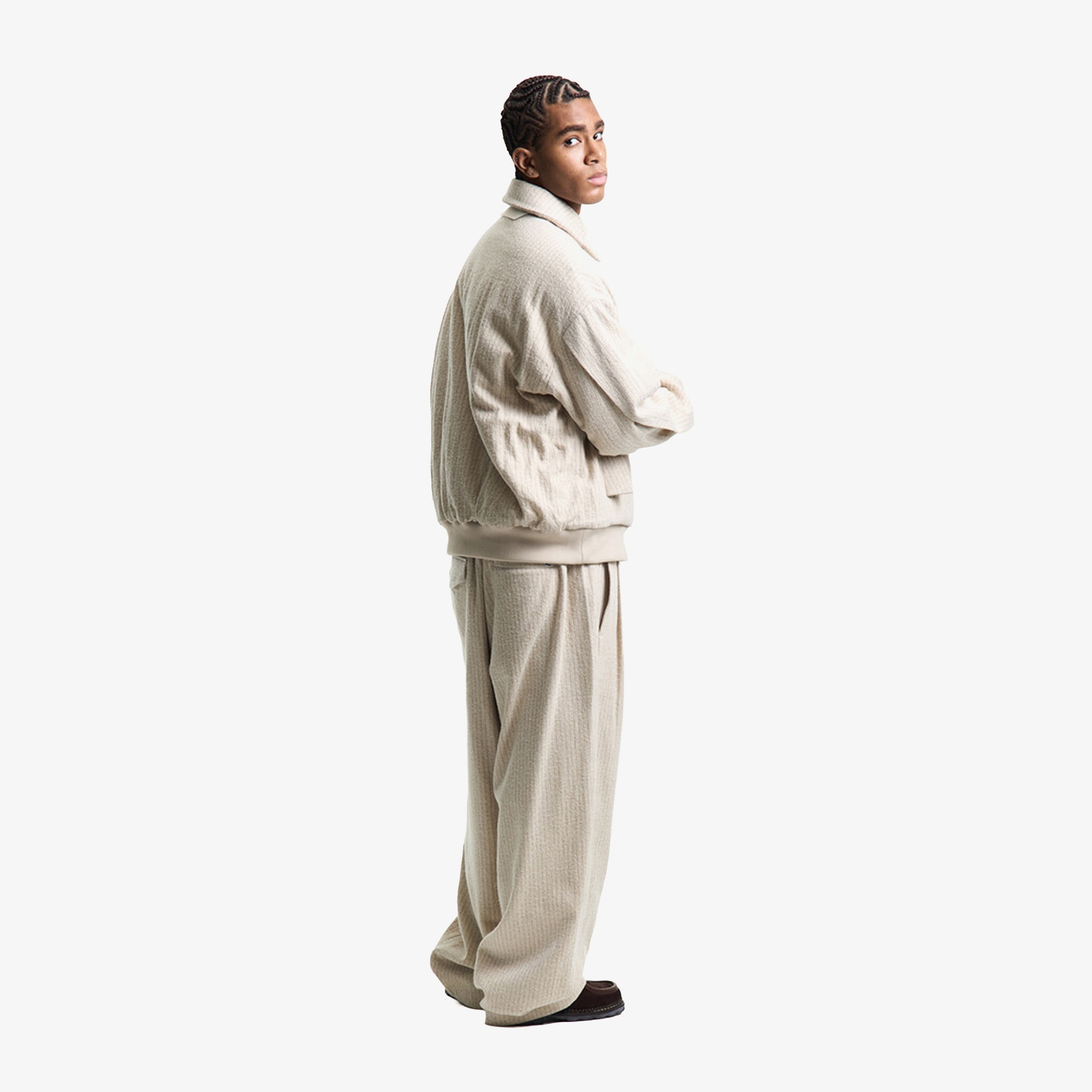 Premium Vintage Woolen Stripe Blouson 'Born White'