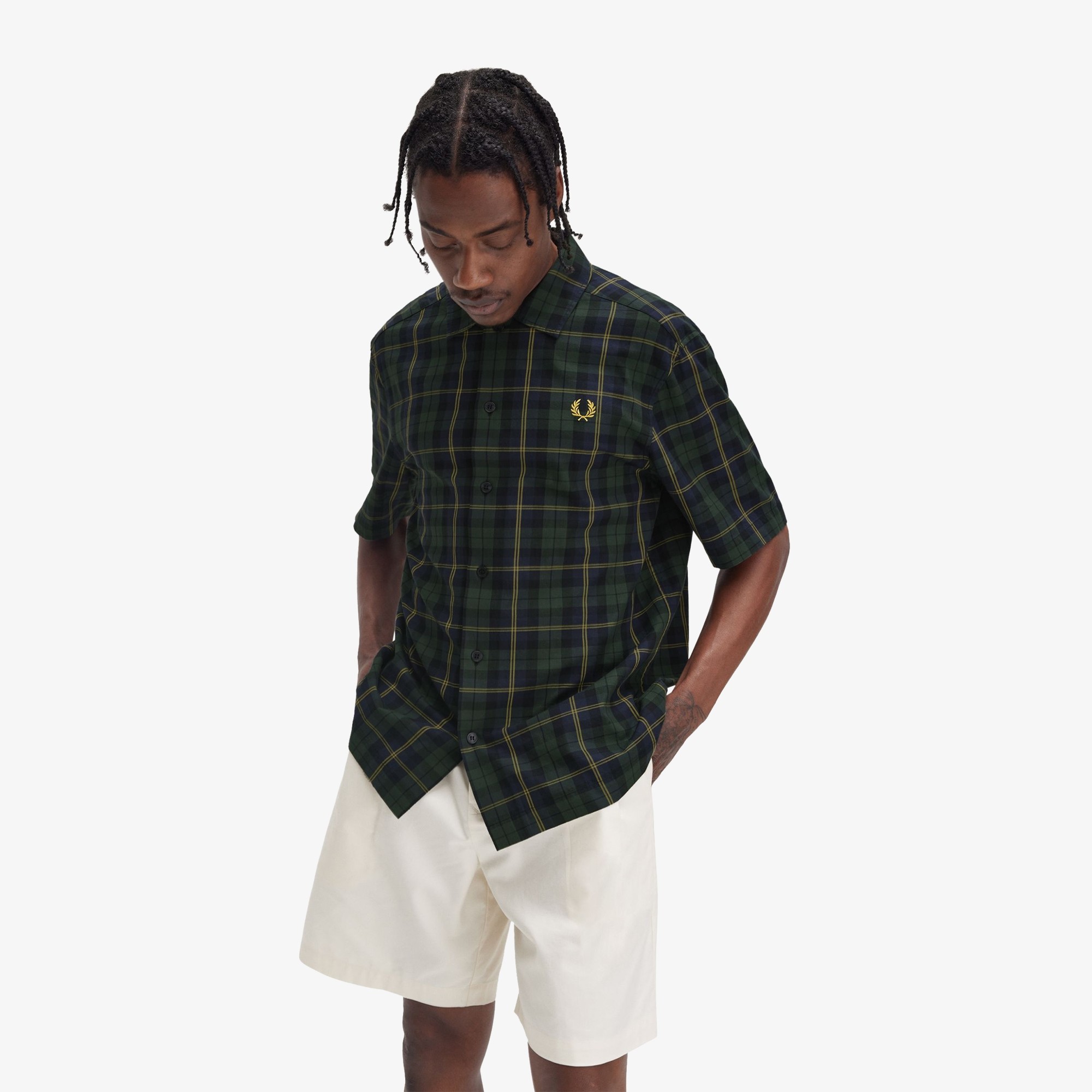 Tartan Twill Short Sleeve Shirt 'Navy'