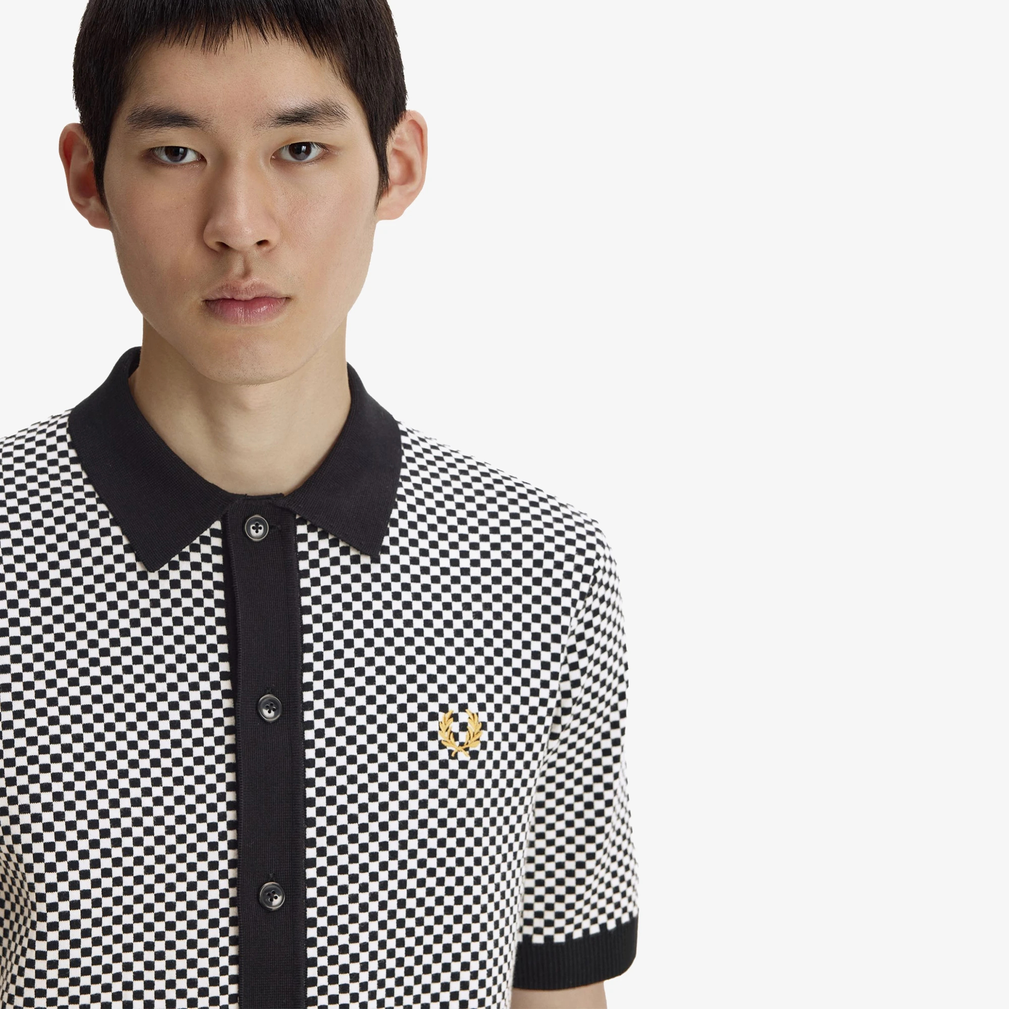 perry様3点 Fred Perry Chequerboard Button Through Shirt 'Black' - WUNDER