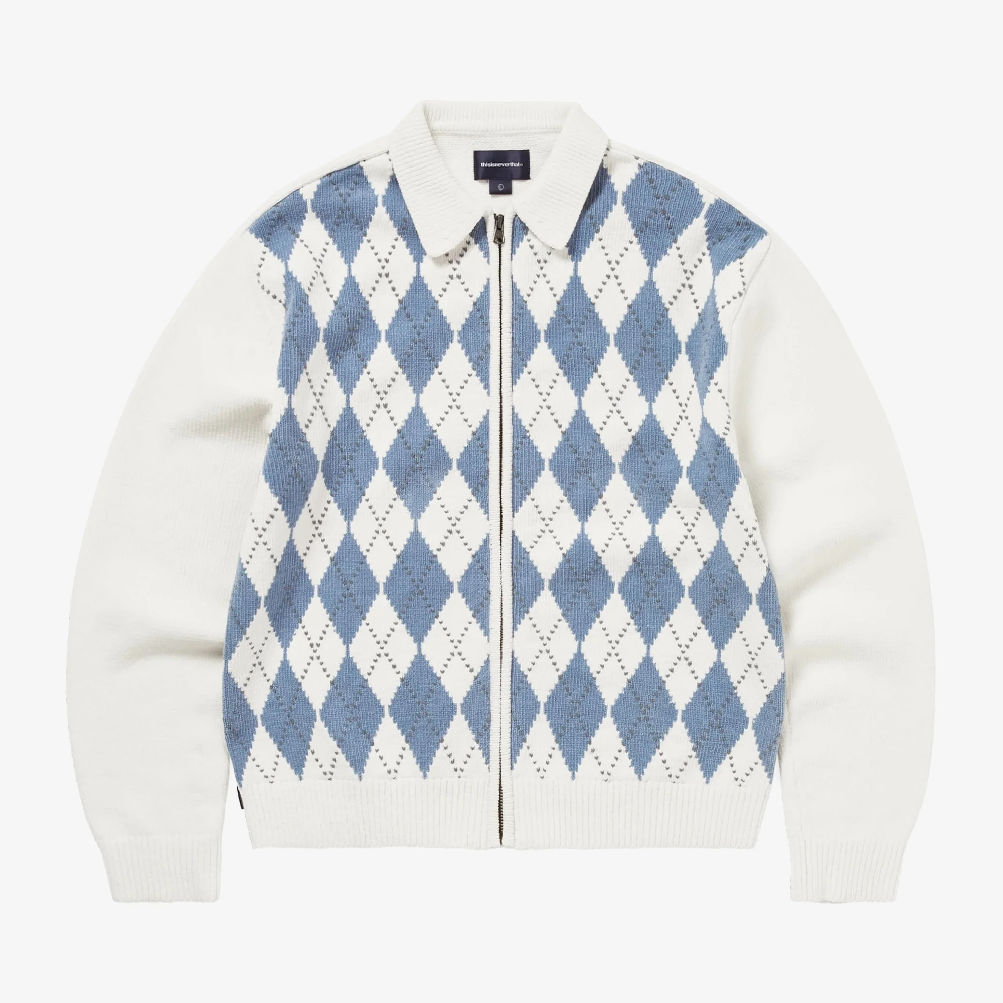 Argyle Zip Knit Cardigan 'White'