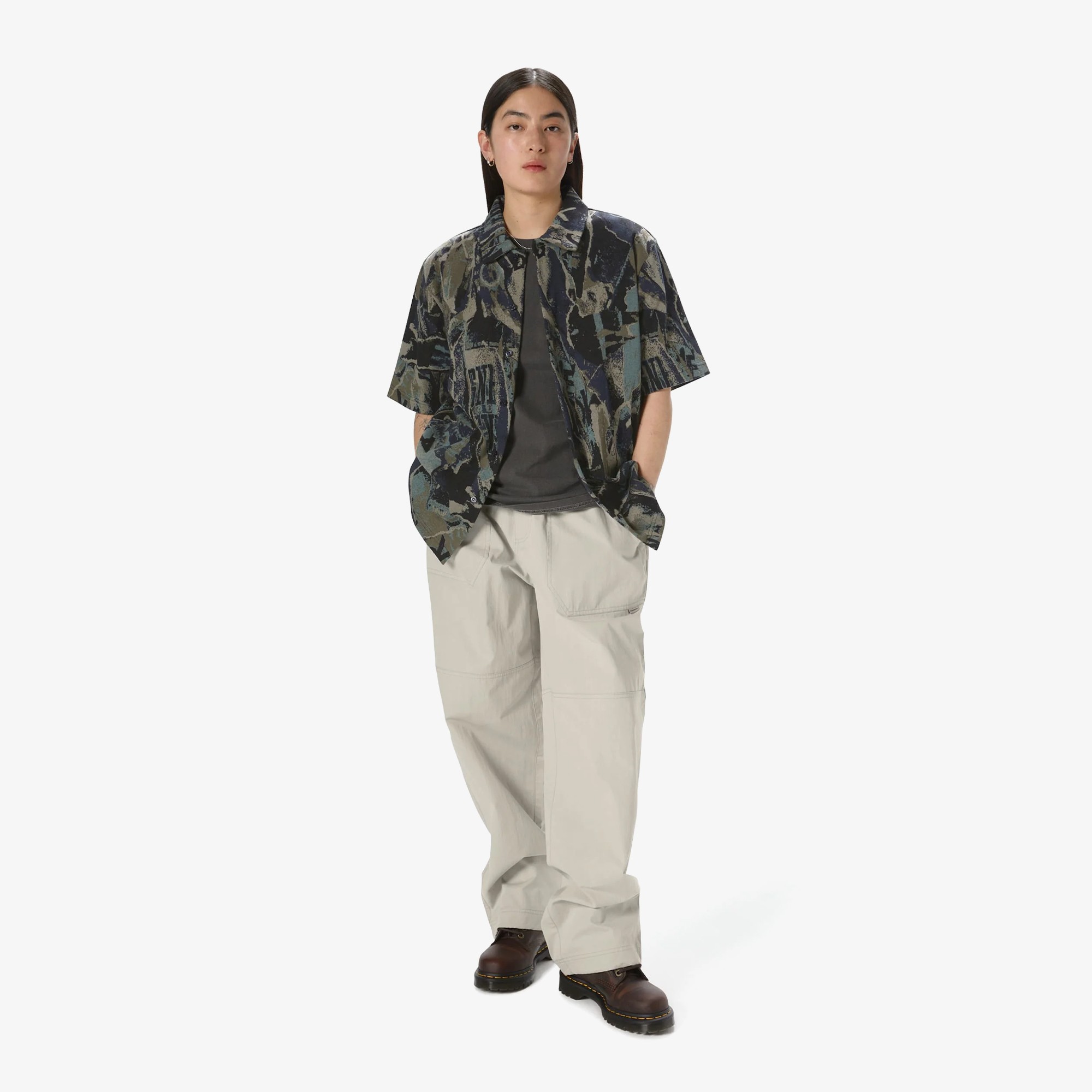 Jacquard Pattern Button Up Top 'Black'