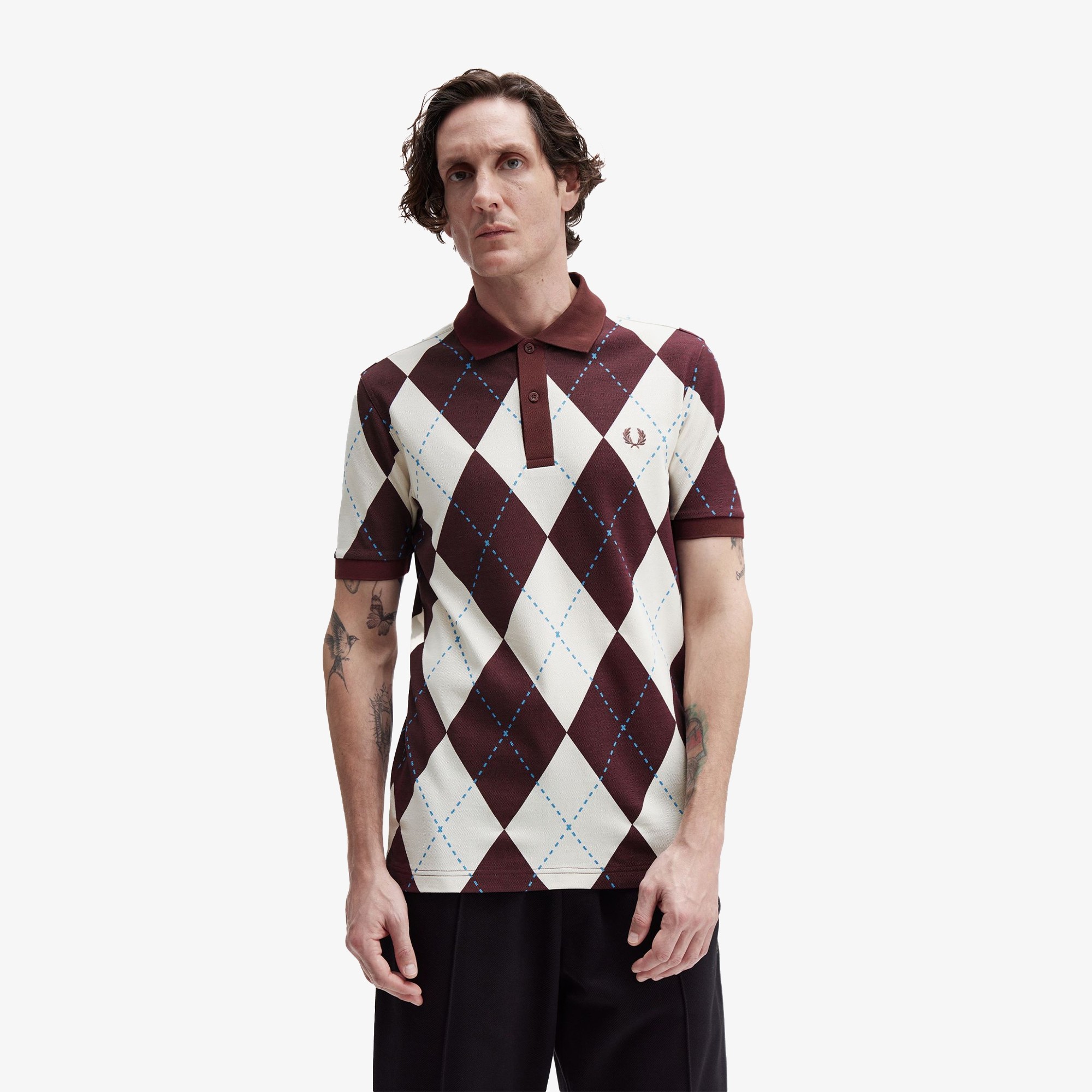 Argyle Print Polo Shirt 'Ecru'