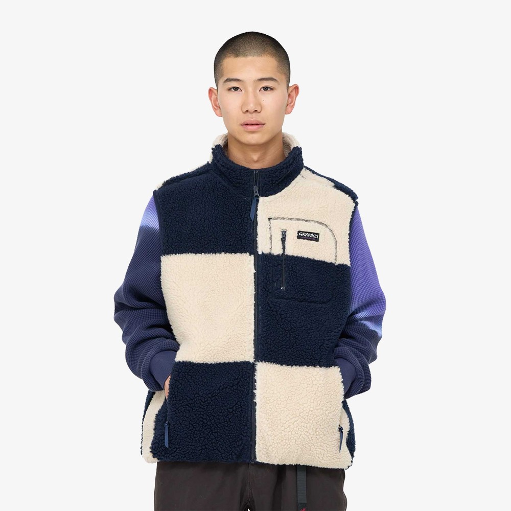 Checkered Sherpa Vest 'Navy Check'