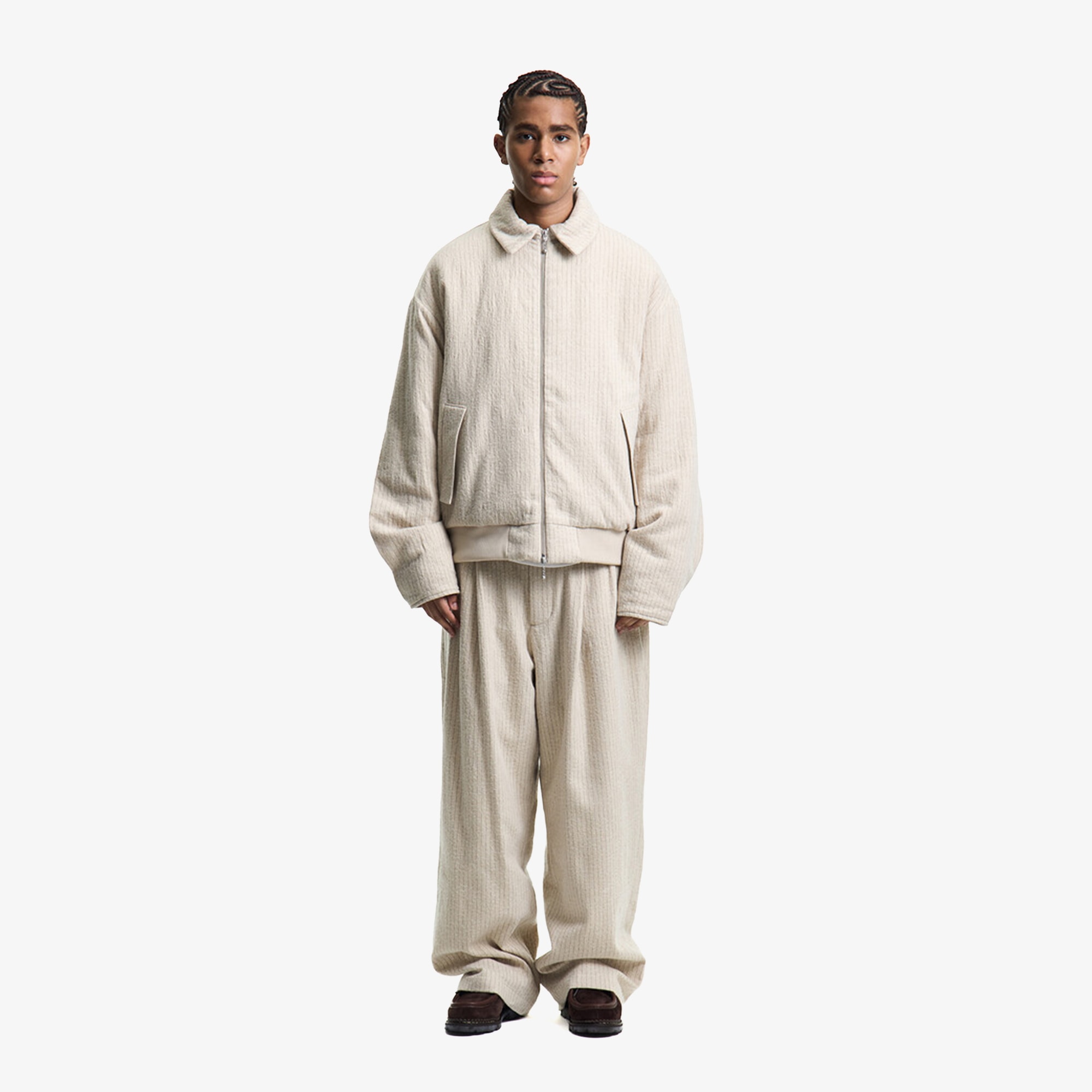 Premium Vintage Wool Striped Wide Pants 'Born White'