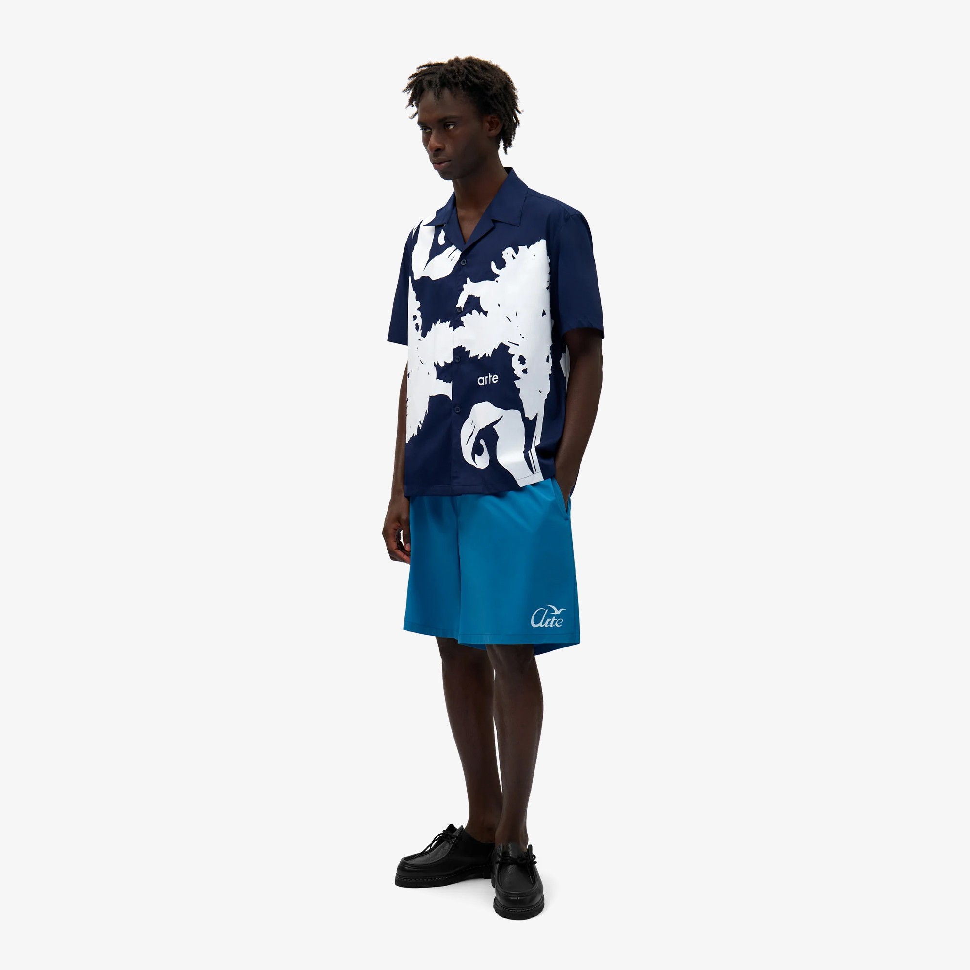Big Flower Shirt 'Navy & White'