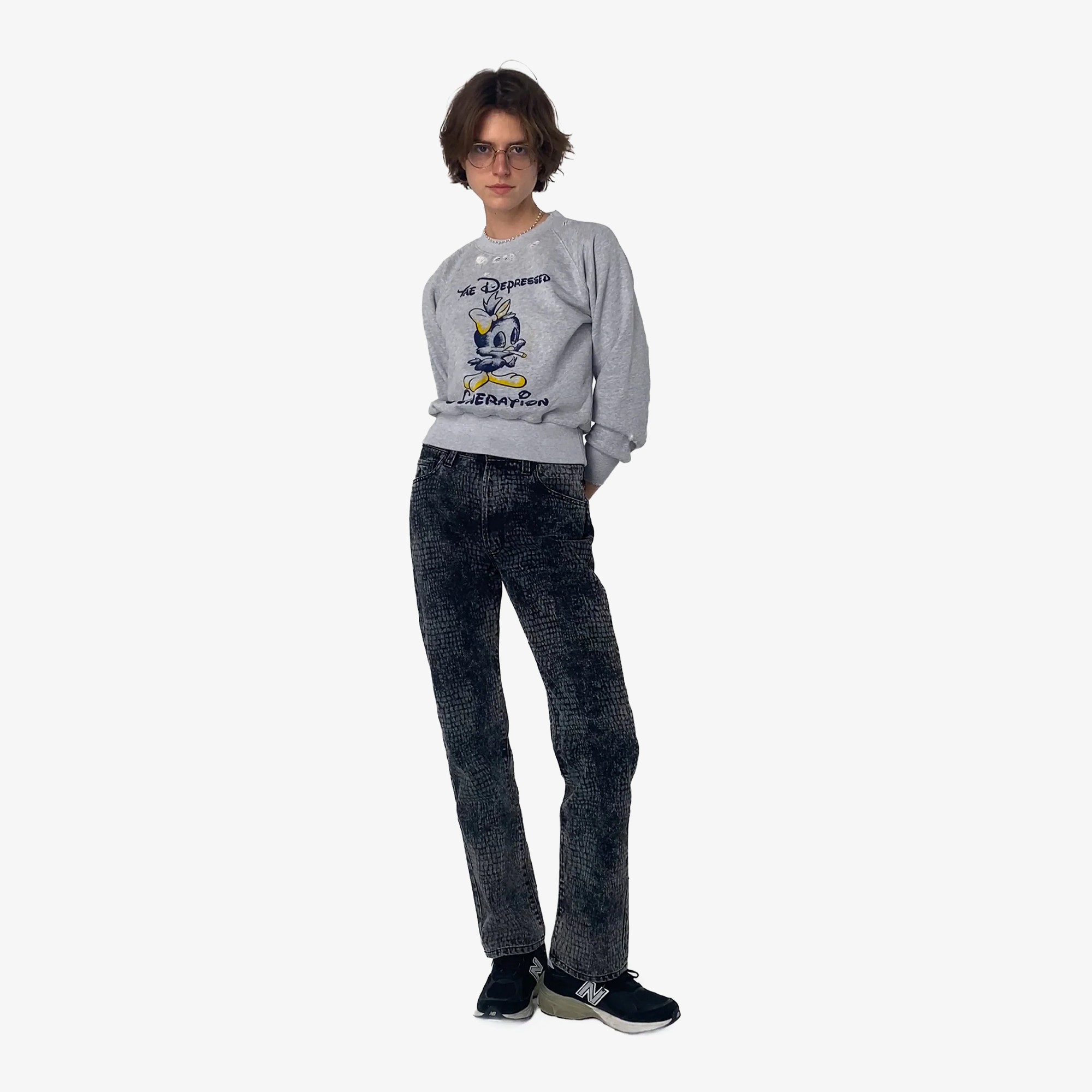 Destroyed Weedie Pie Raglan Sweat 'Light Grey Marl'