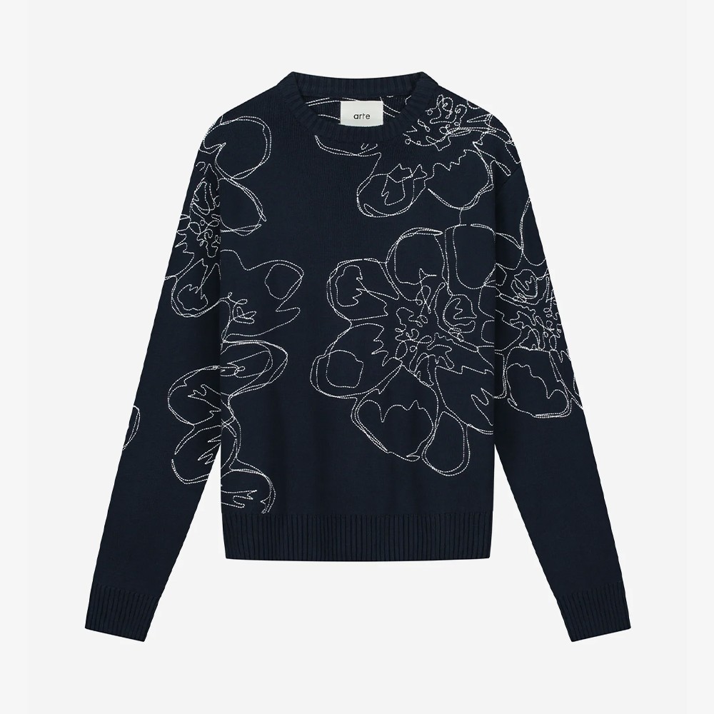 Embroidered Flower Knit 'Navy'