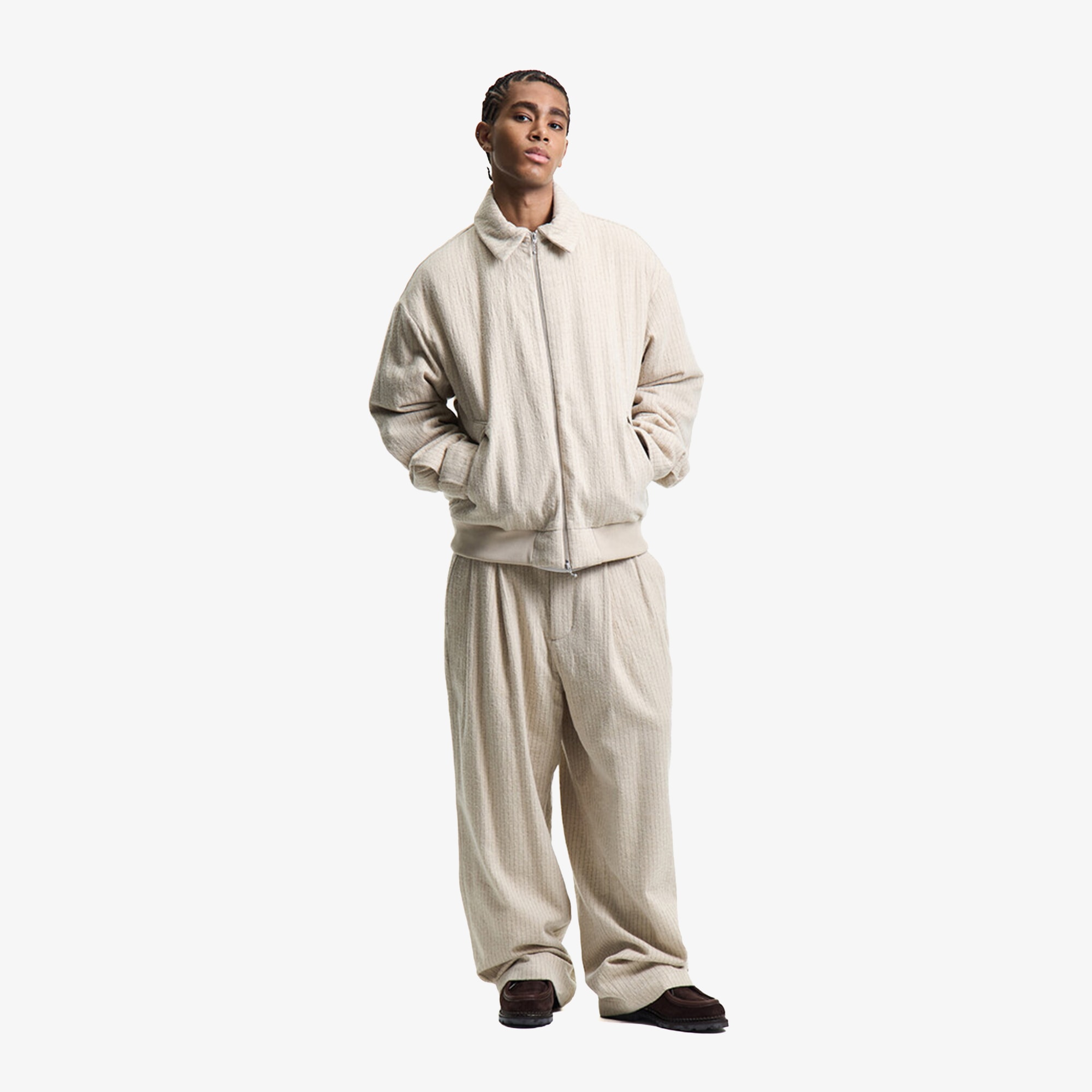 Premium Vintage Woolen Stripe Blouson 'Born White'