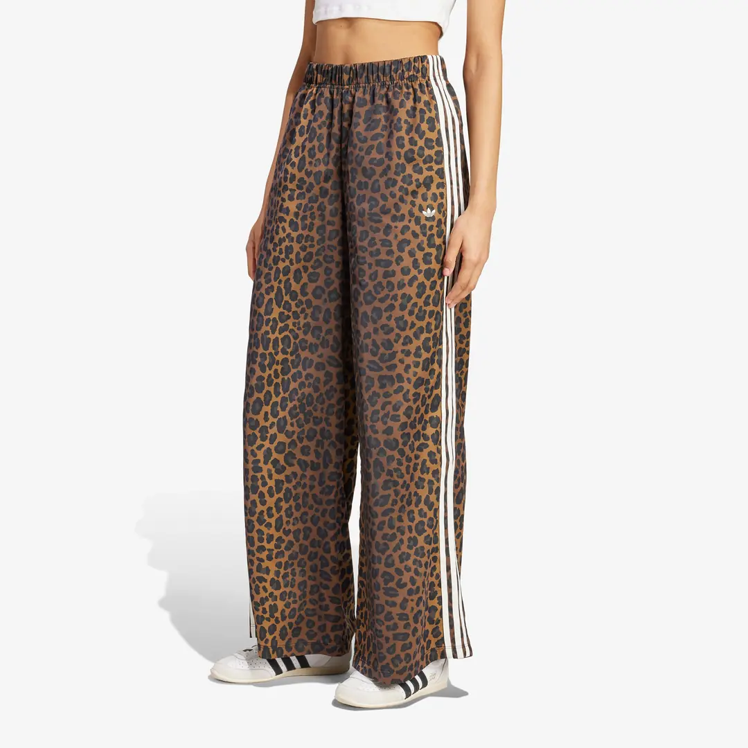 adidas Leopard Print Wide Leg Satin Pants 'Bronze Starata' (W