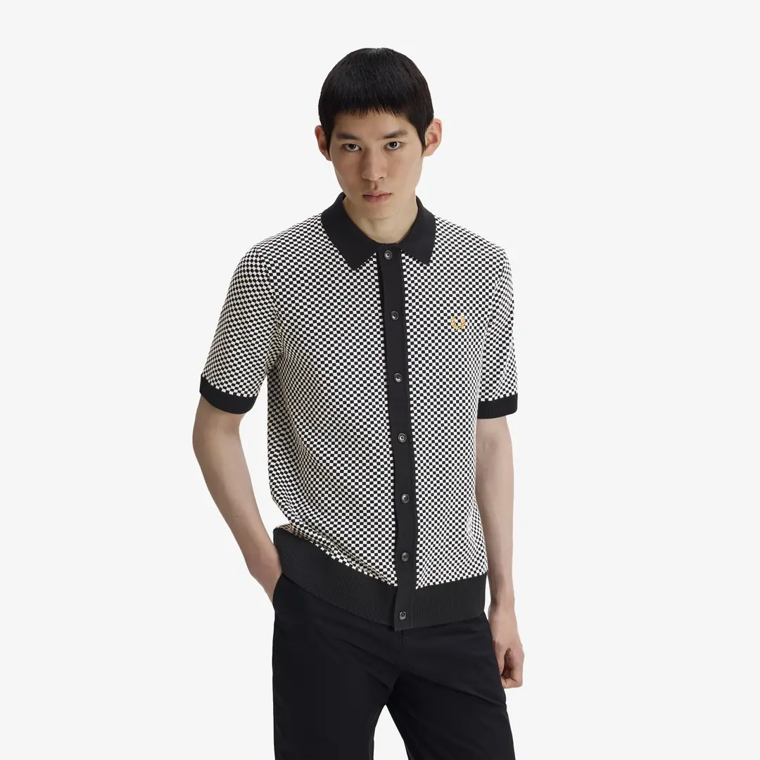 Fred Perry Chequerboard Button Through Shirt 'Black' - WUNDER