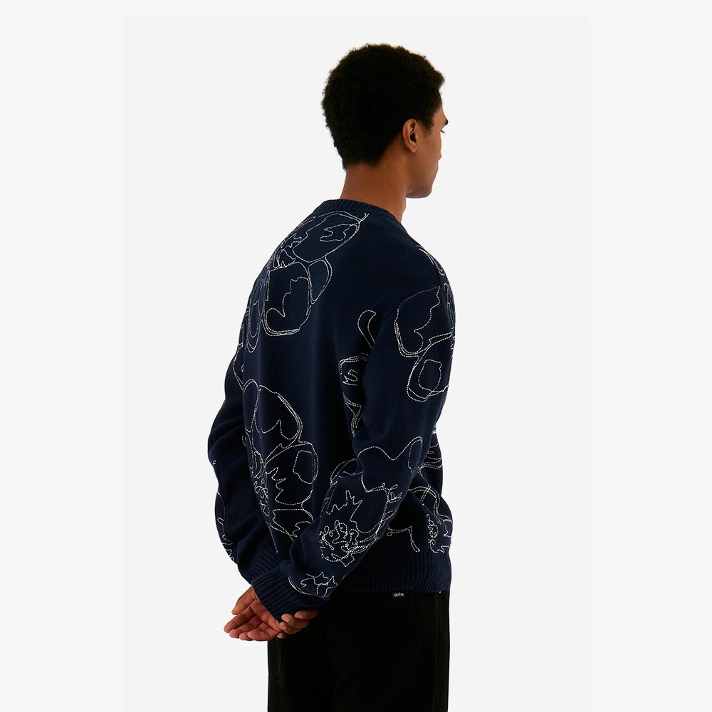 Embroidered Flower Knit 'Navy'