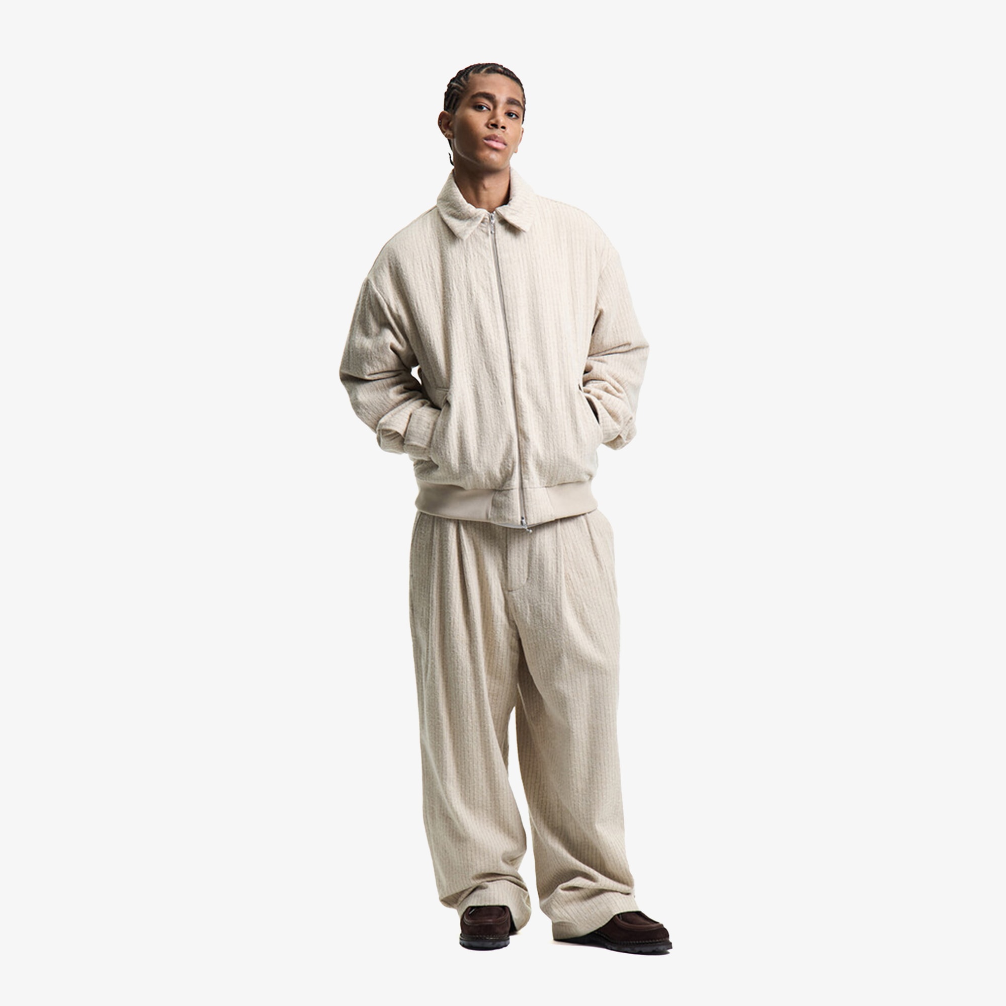 Premium Vintage Wool Striped Wide Pants 'Born White'