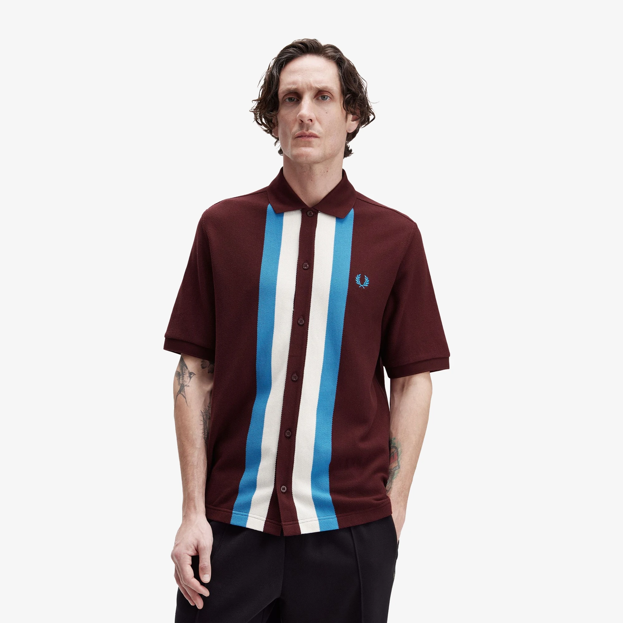 Panelled Button Through Polo Shirt 'Oxblood'