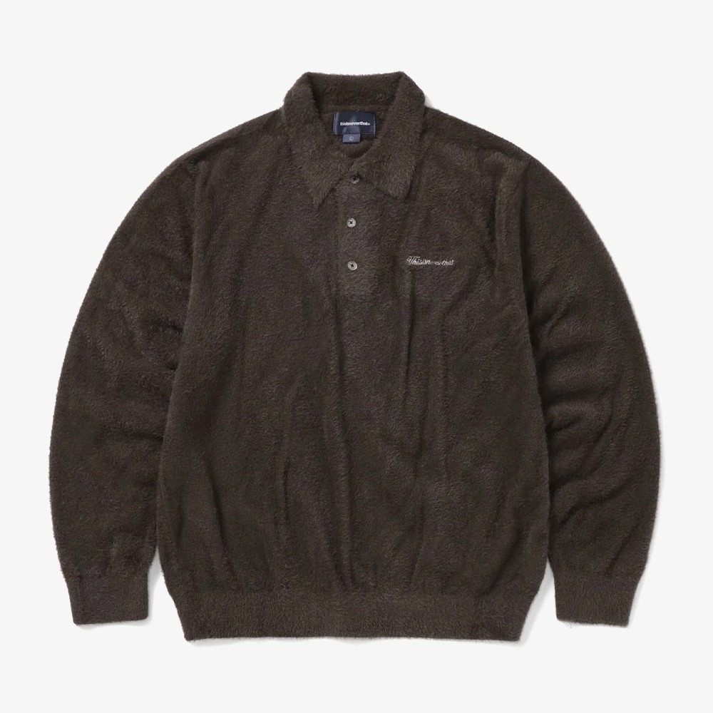 Logo Shaggy Knit Polo 'Brown'