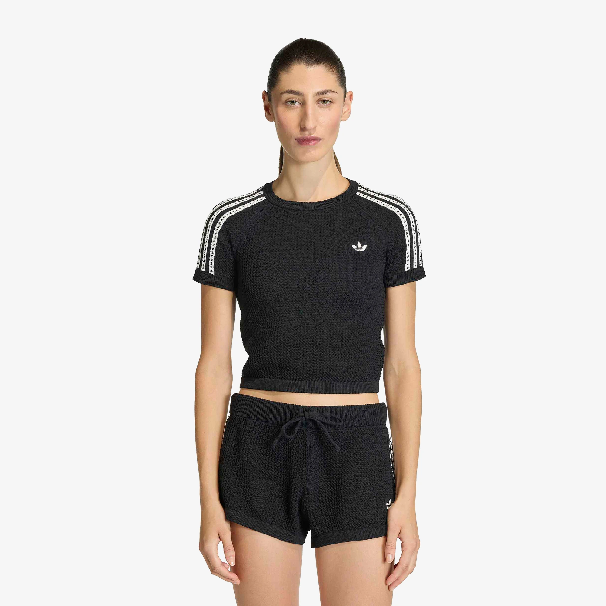 adidas Knitted Crochet Cali Tee 'Black' - WUNDER