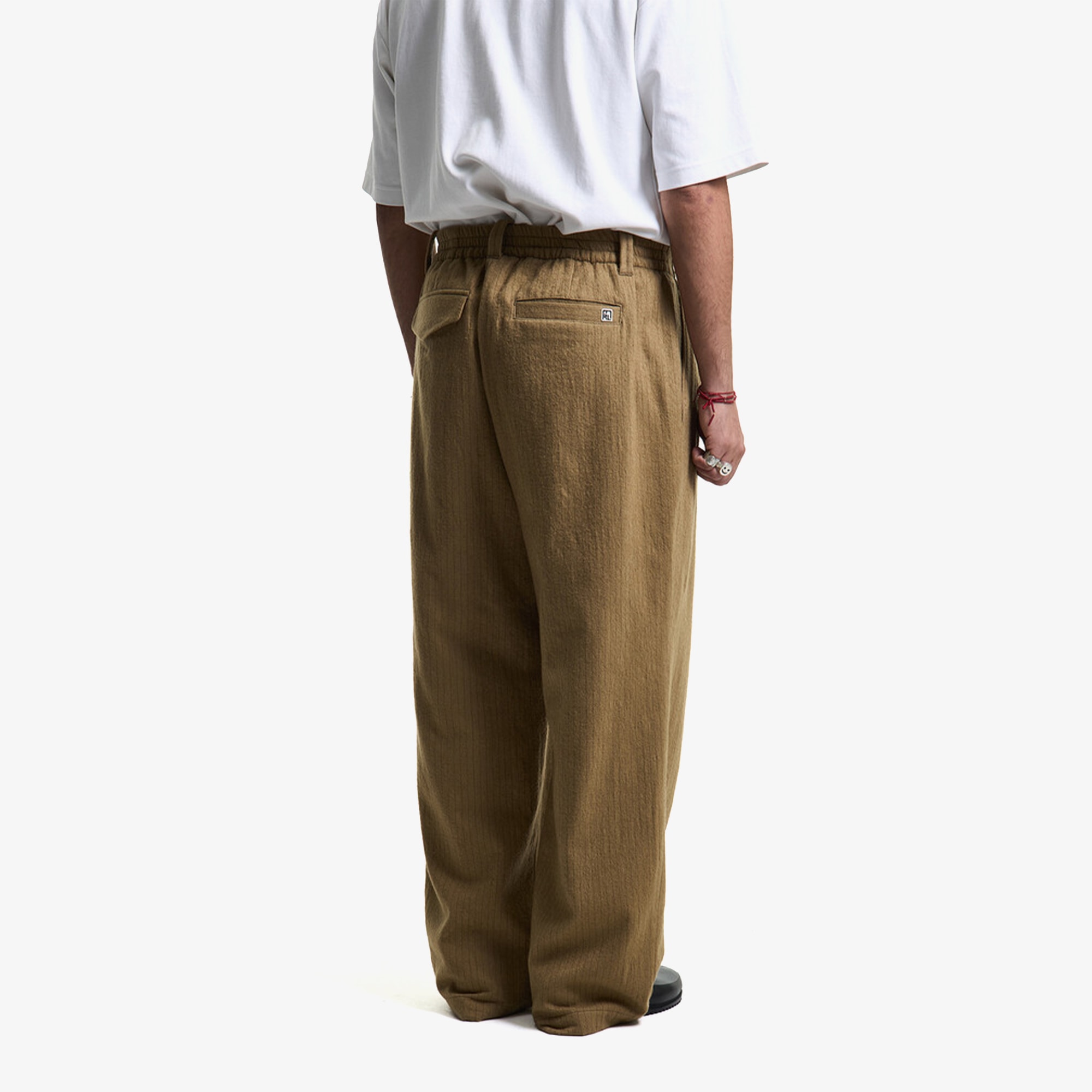 Premium Vintage Wool Striped Wide Pants 'Peanut Brown'