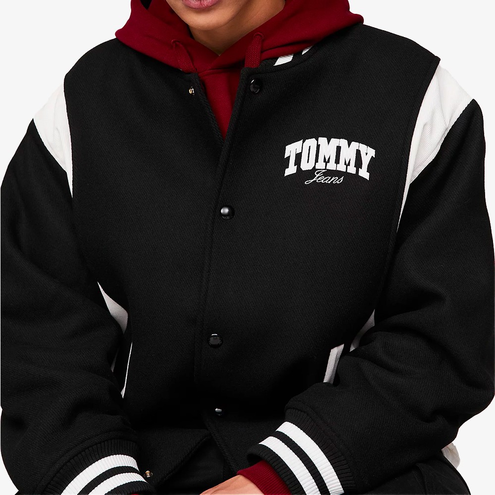 Logo Stripe Relaxed Letterman Jacket