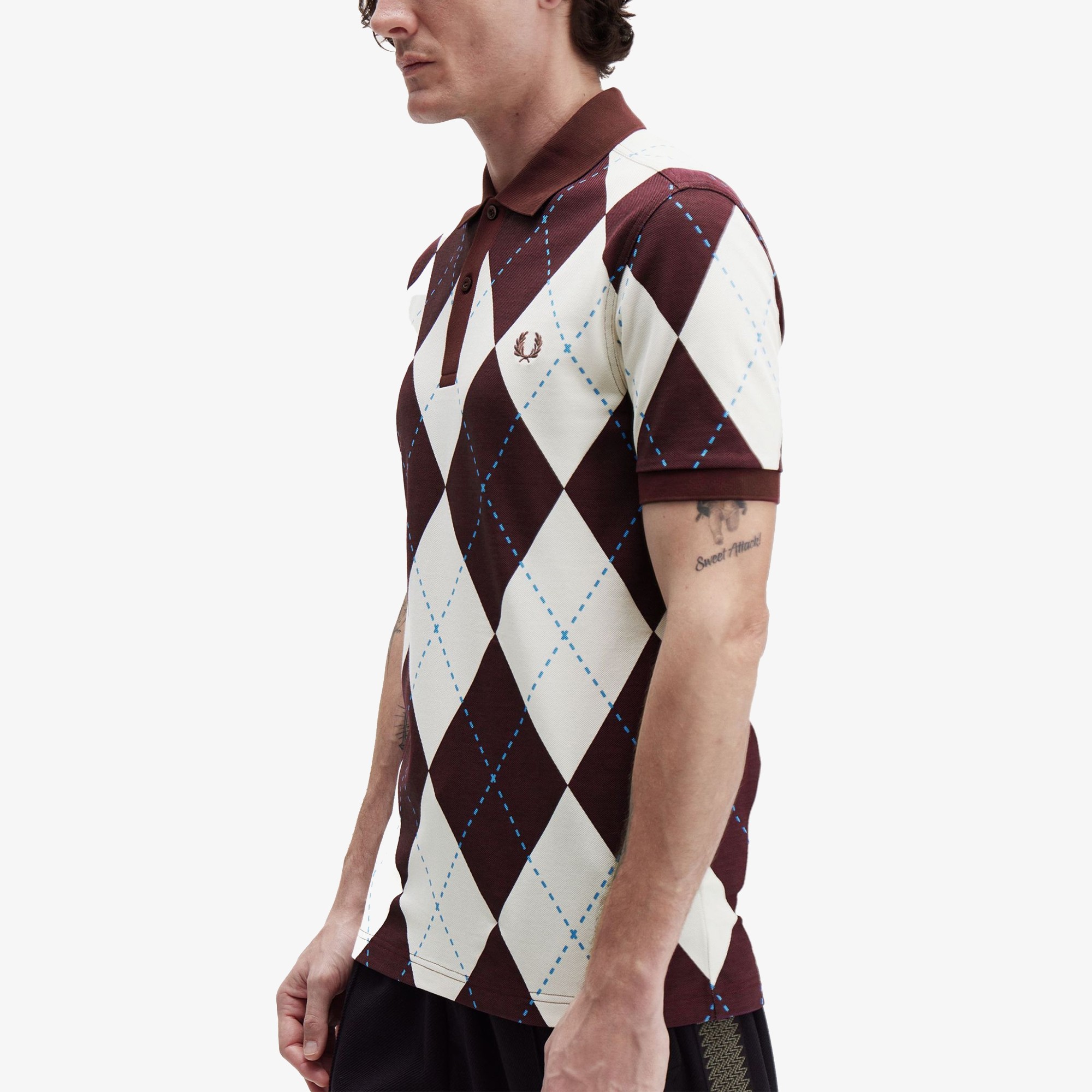 Argyle Print Polo Shirt 'Ecru'