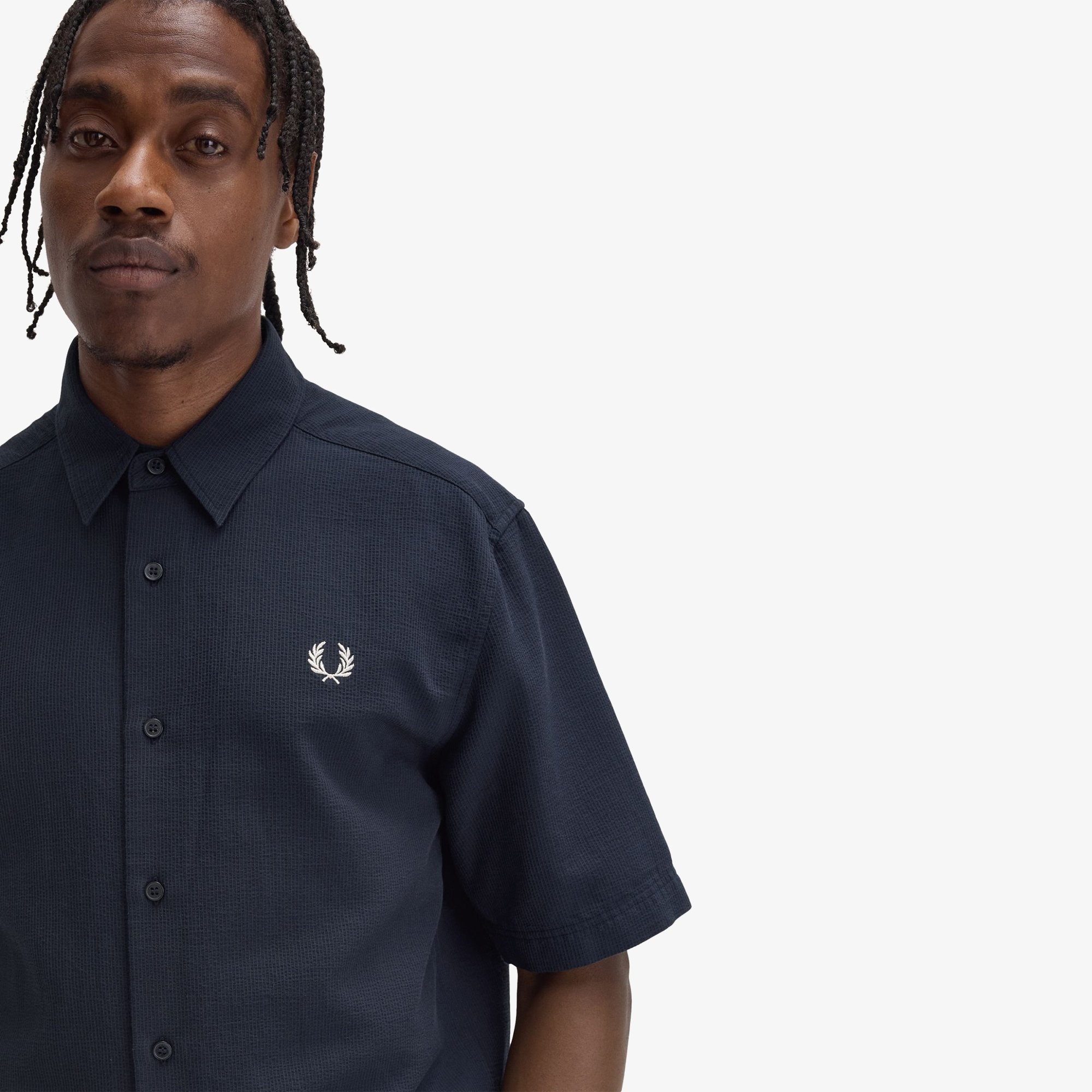 Textured Seersucker Shirt 'Navy'